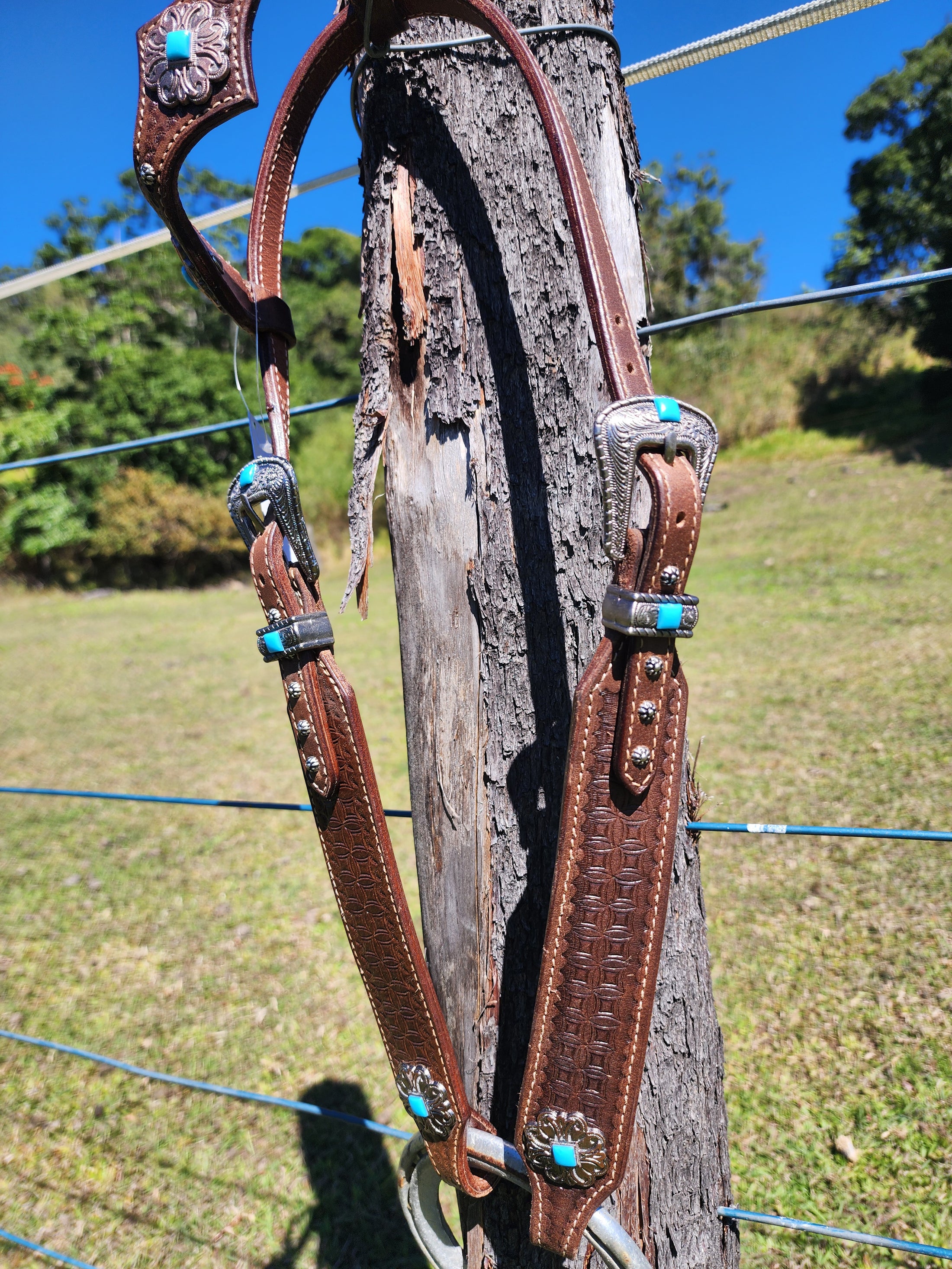 One Ear Plait Bridle with Tooling - Square