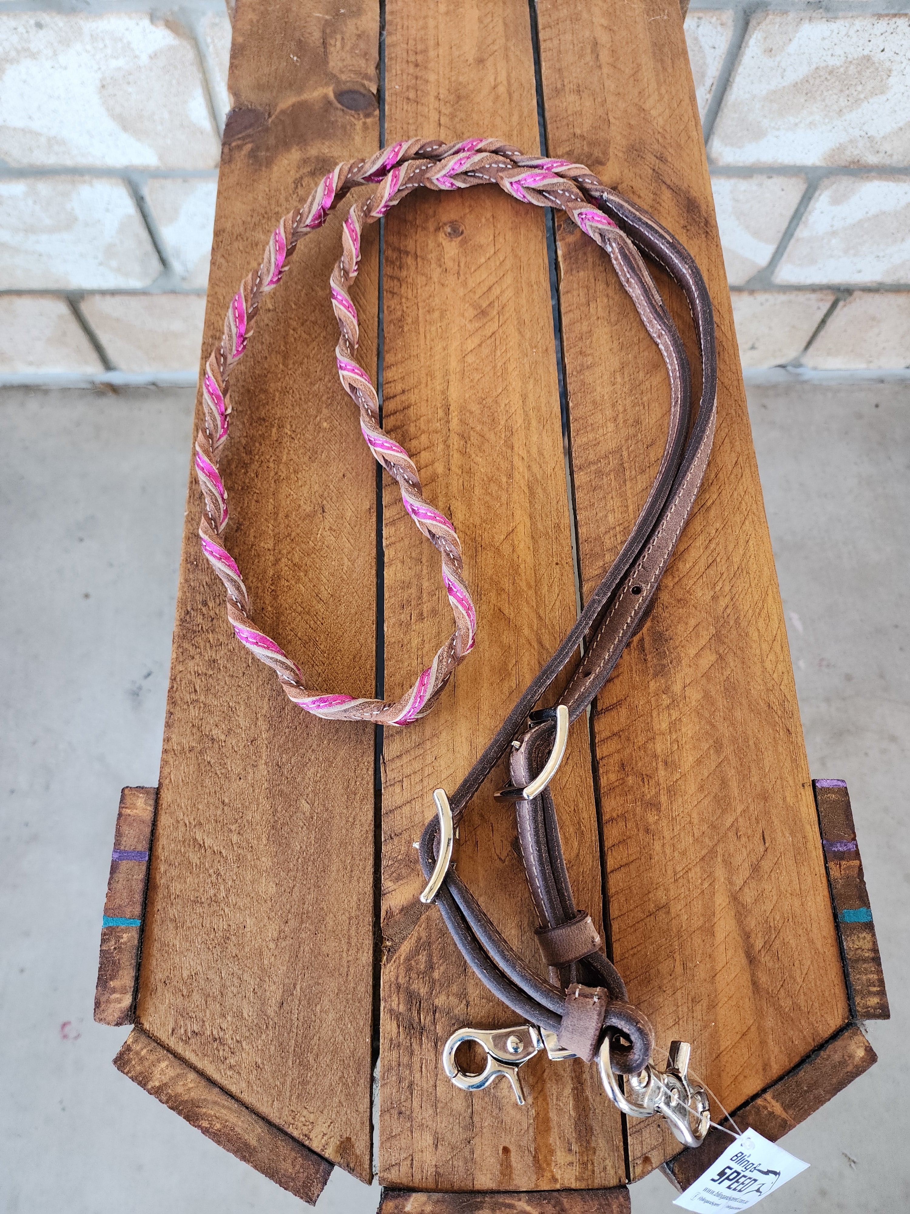 Twisted Bloodknot Barrel Reins - Metallic Pink