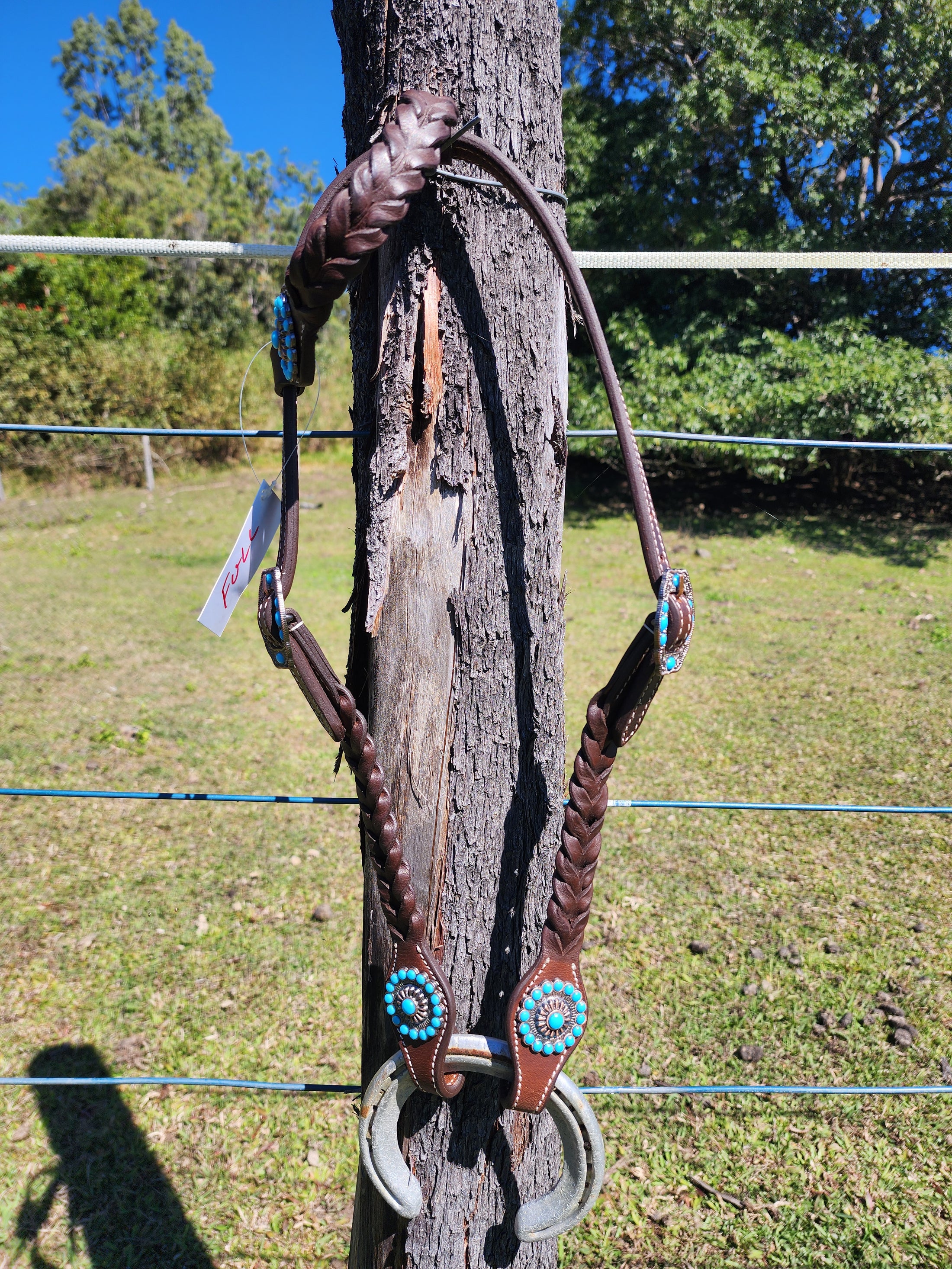 One Ear Plait Bridle with Turquoise Concho