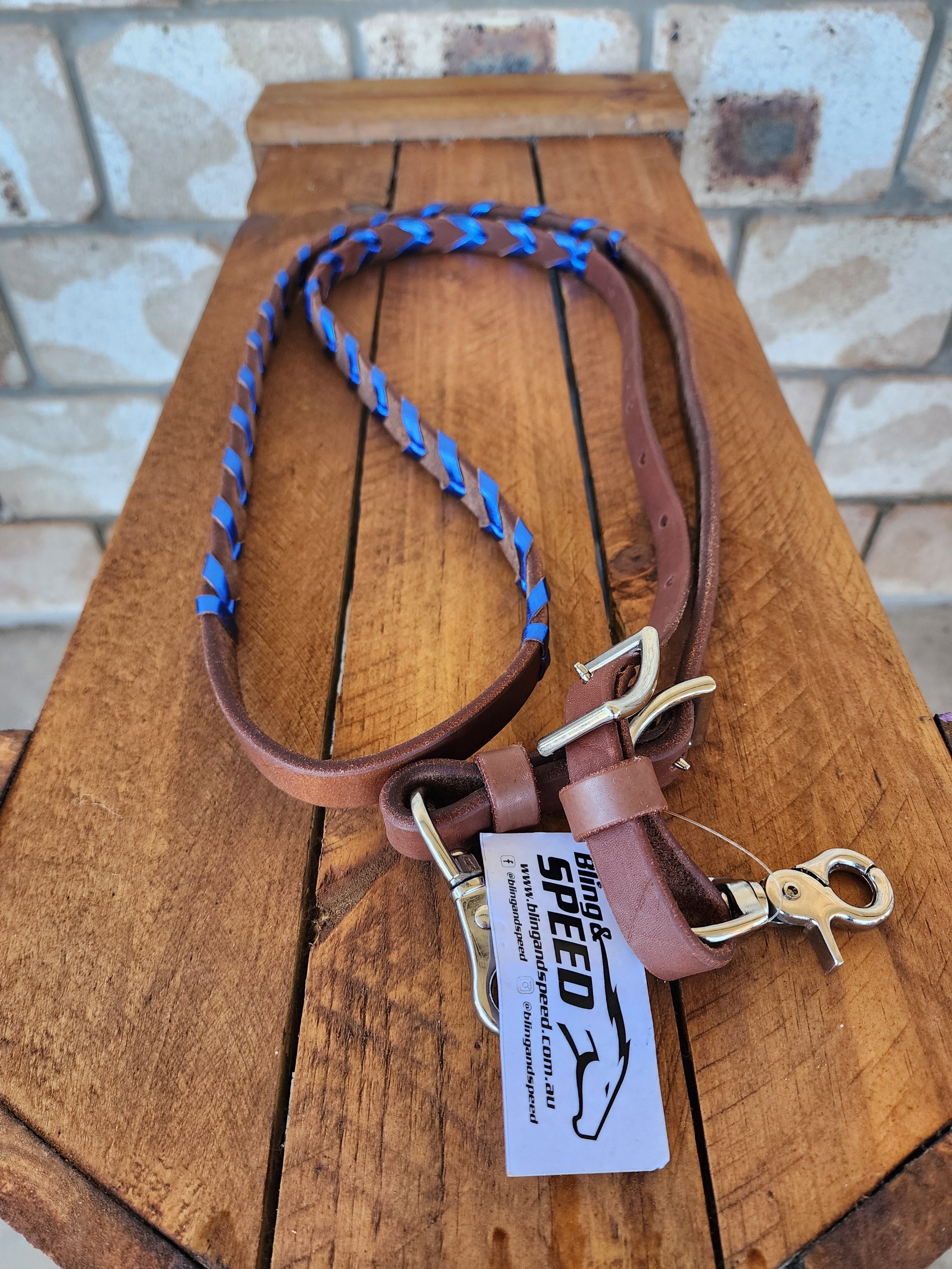 Laced Barrel Reins - Metallic Blue