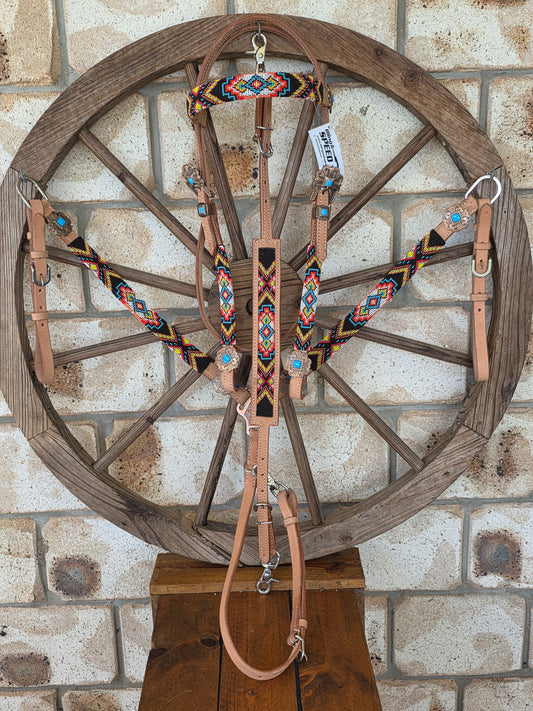 Beaded Apache Sunset Breastcollar, Bridle and Wither strap Set