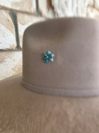 Turquoise Flower and Cross - Enamel Hat Pin