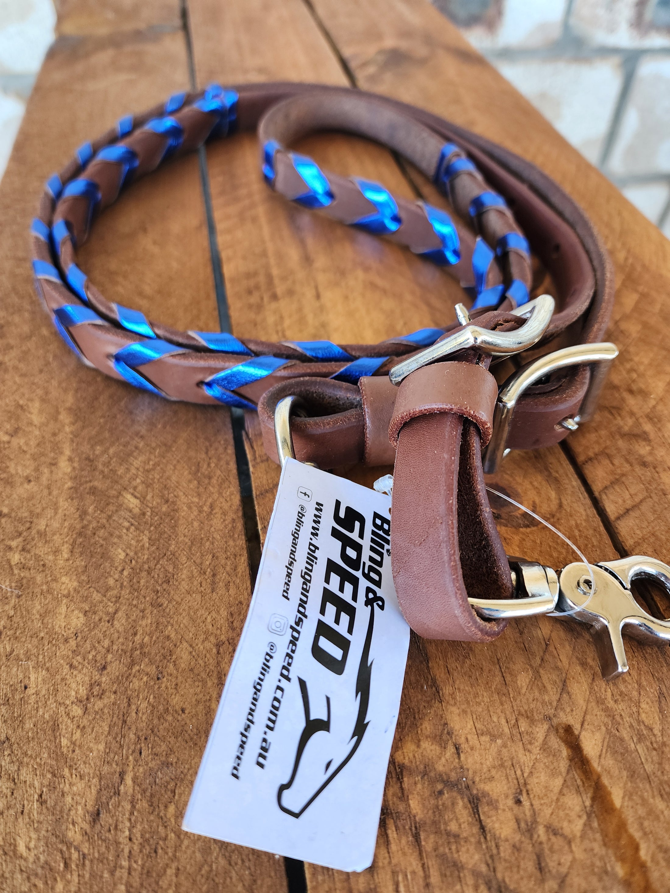 Laced Barrel Reins - Metallic Blue