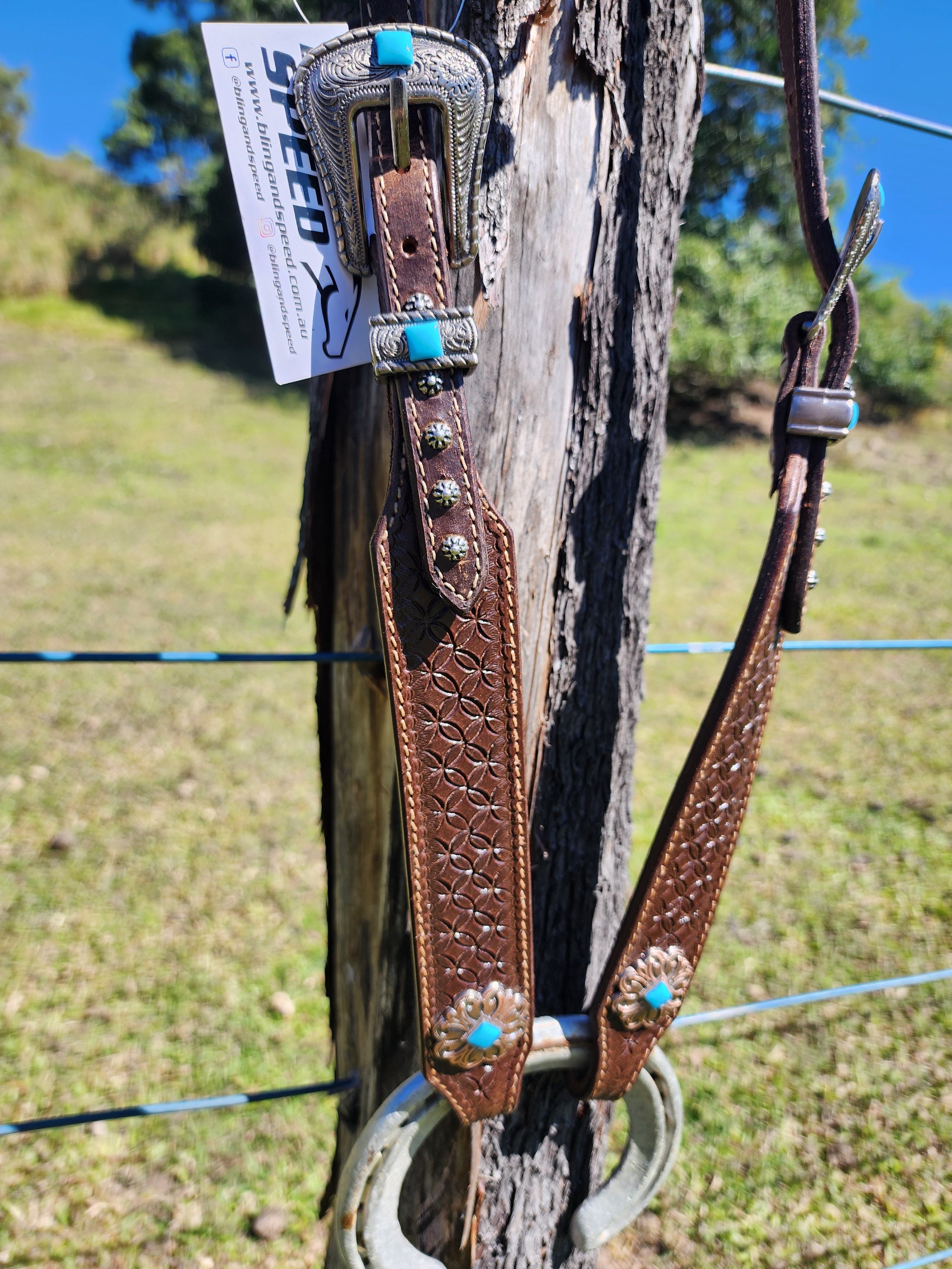 One Ear Plait Bridle with Tooling - Flower