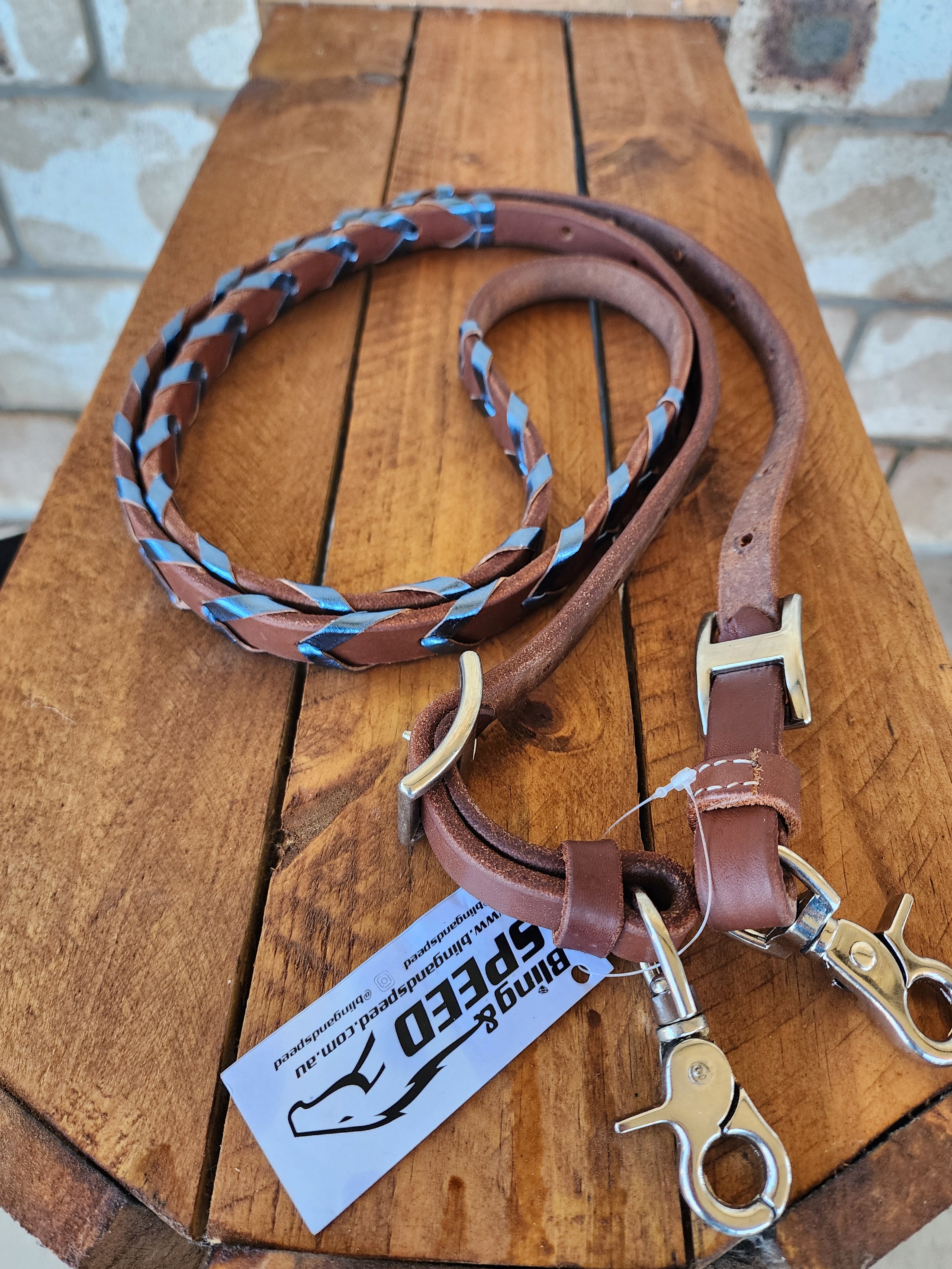 Laced Barrel Reins - Metallic Light Blue