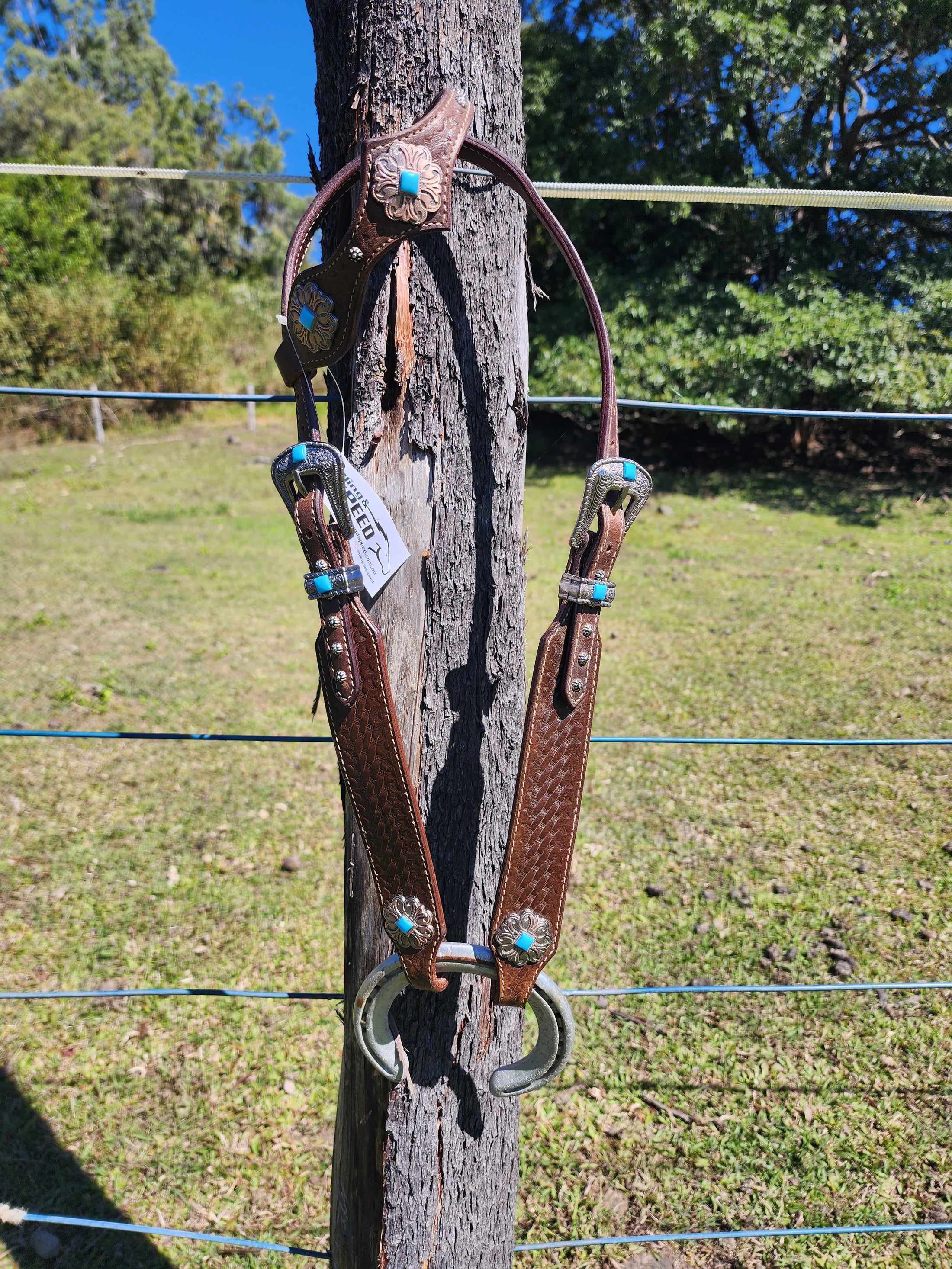 One Ear Plait Bridle with Tooling - Basketweave