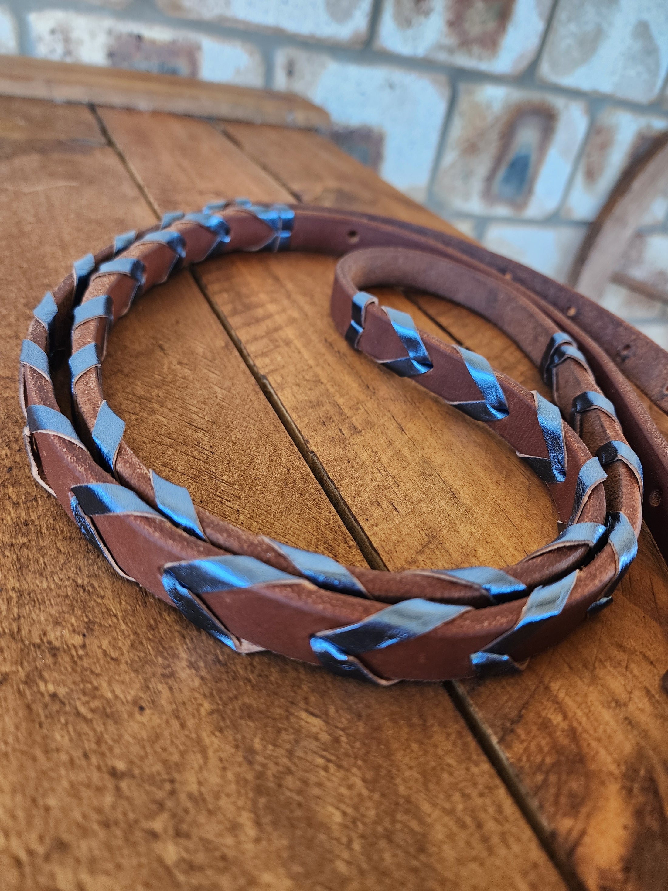 Laced Barrel Reins - Metallic Light Blue