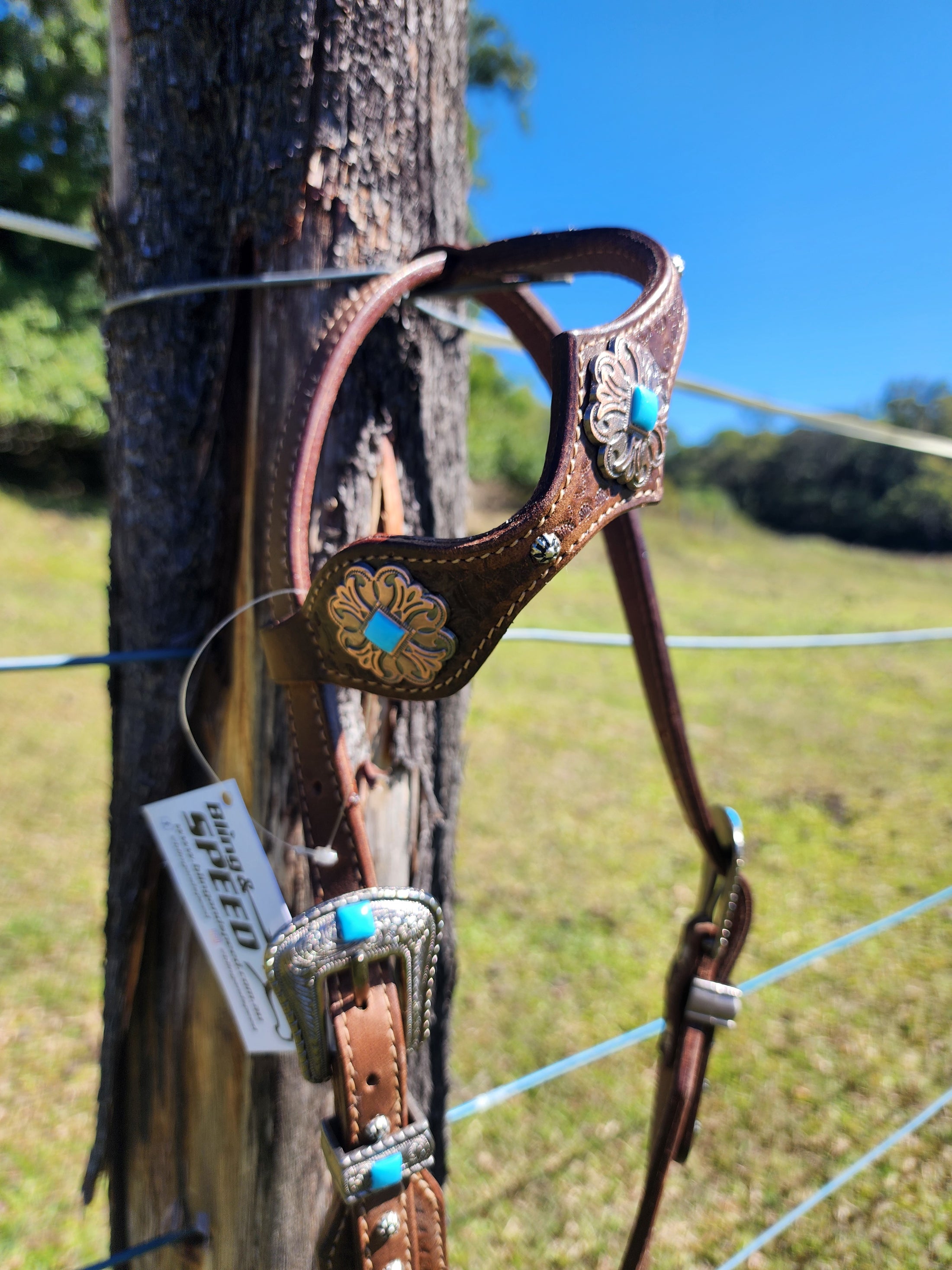 One Ear Plait Bridle with Tooling - Square