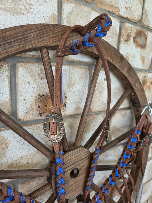 Metallic Blue Plait Breastcollar and Bridle Set