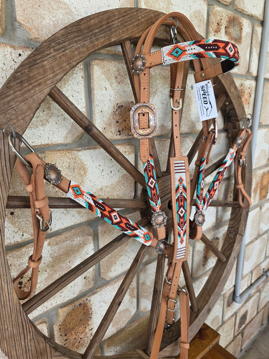 Beaded Desert Breastcollar, Bridle and Wither strap Set