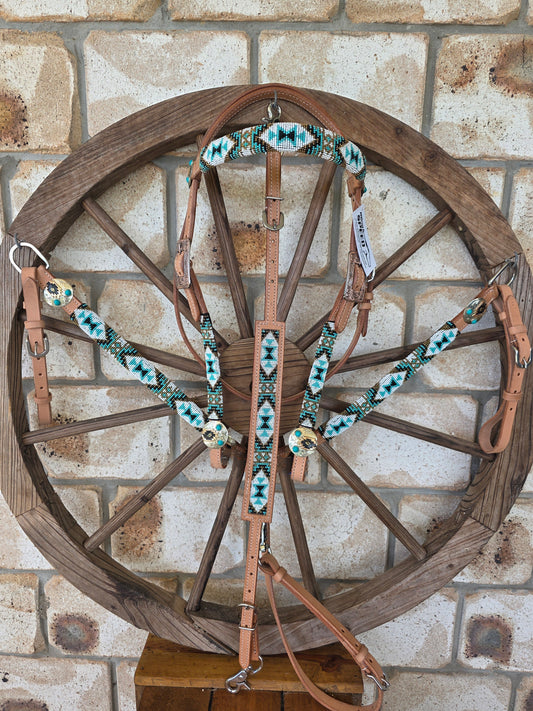 Beaded Aztec Gold Breastcollar, Bridle and Wither strap Set