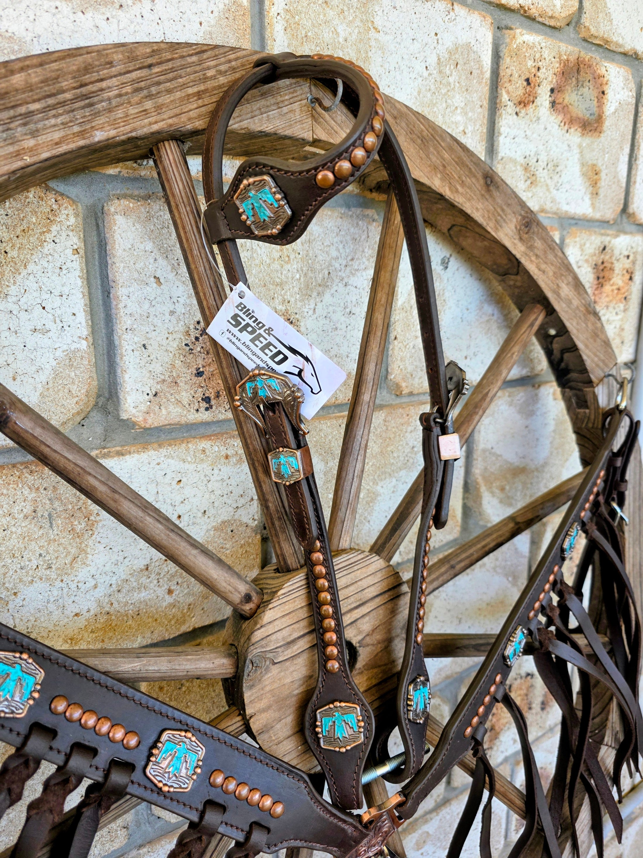 Thunderbird Fringe Tack Set - Turquoise