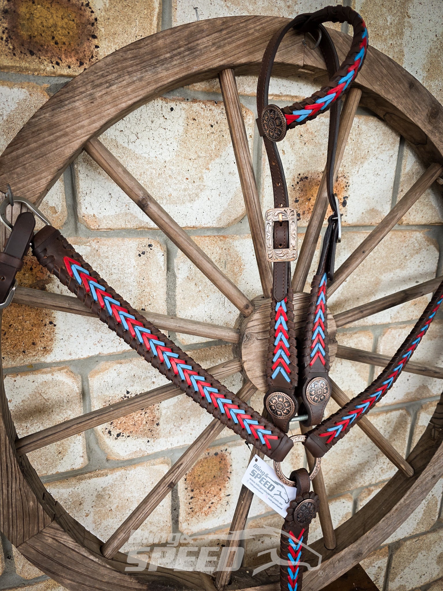 Red & Turquoise Buckstitch Western Tack Set