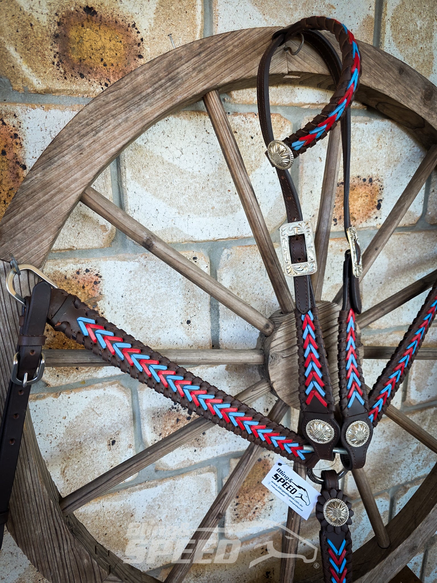 Red & Turquoise Buckstitch Western Tack Set
