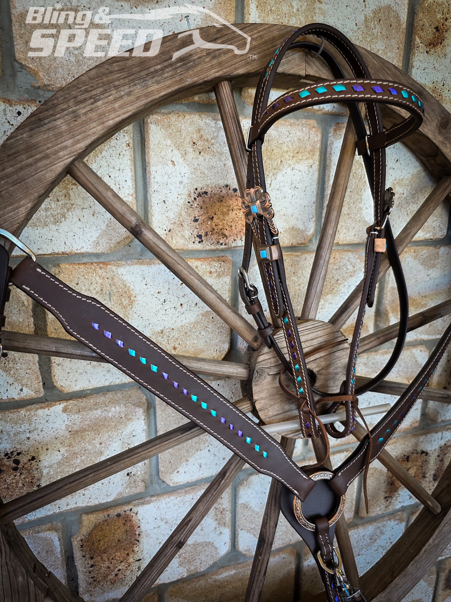 Purple & Turquoise  Buckstitched Tack Set