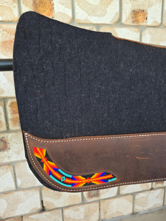Full Wither Relief Merino Wool Felt Saddle Pad - Beaded Black