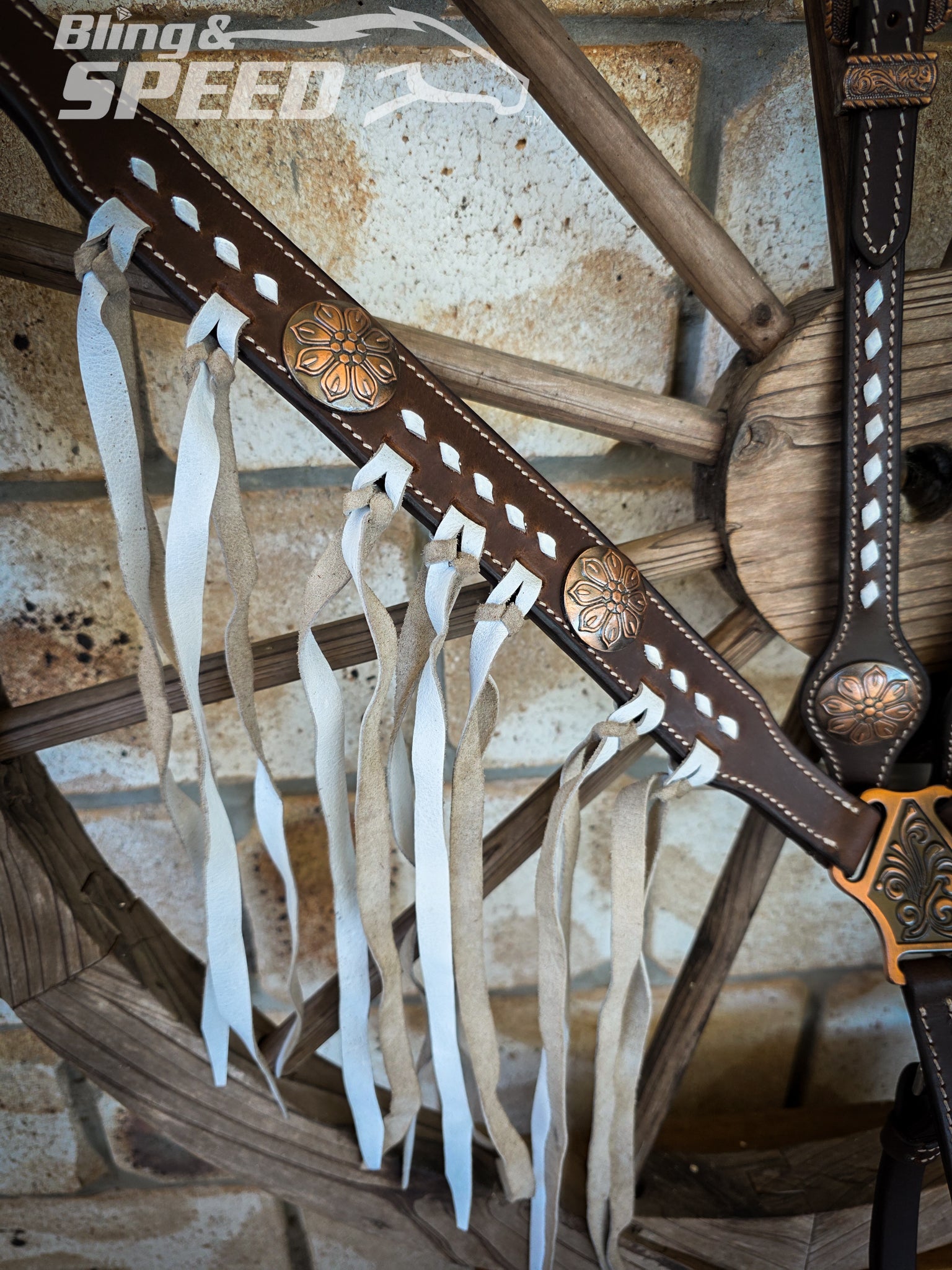 White Buckstitched Tack Set with White Fringe