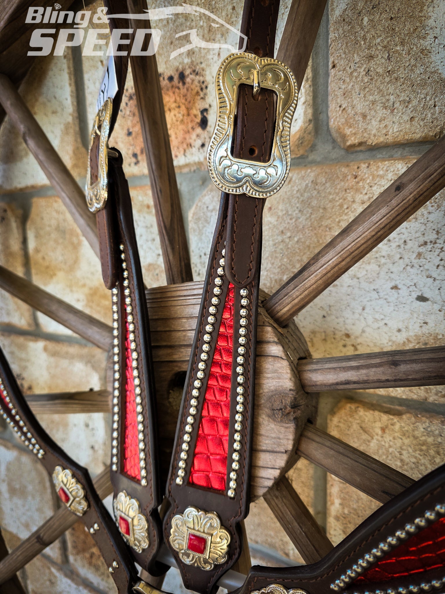 Red Croc Inlay Tack Set
