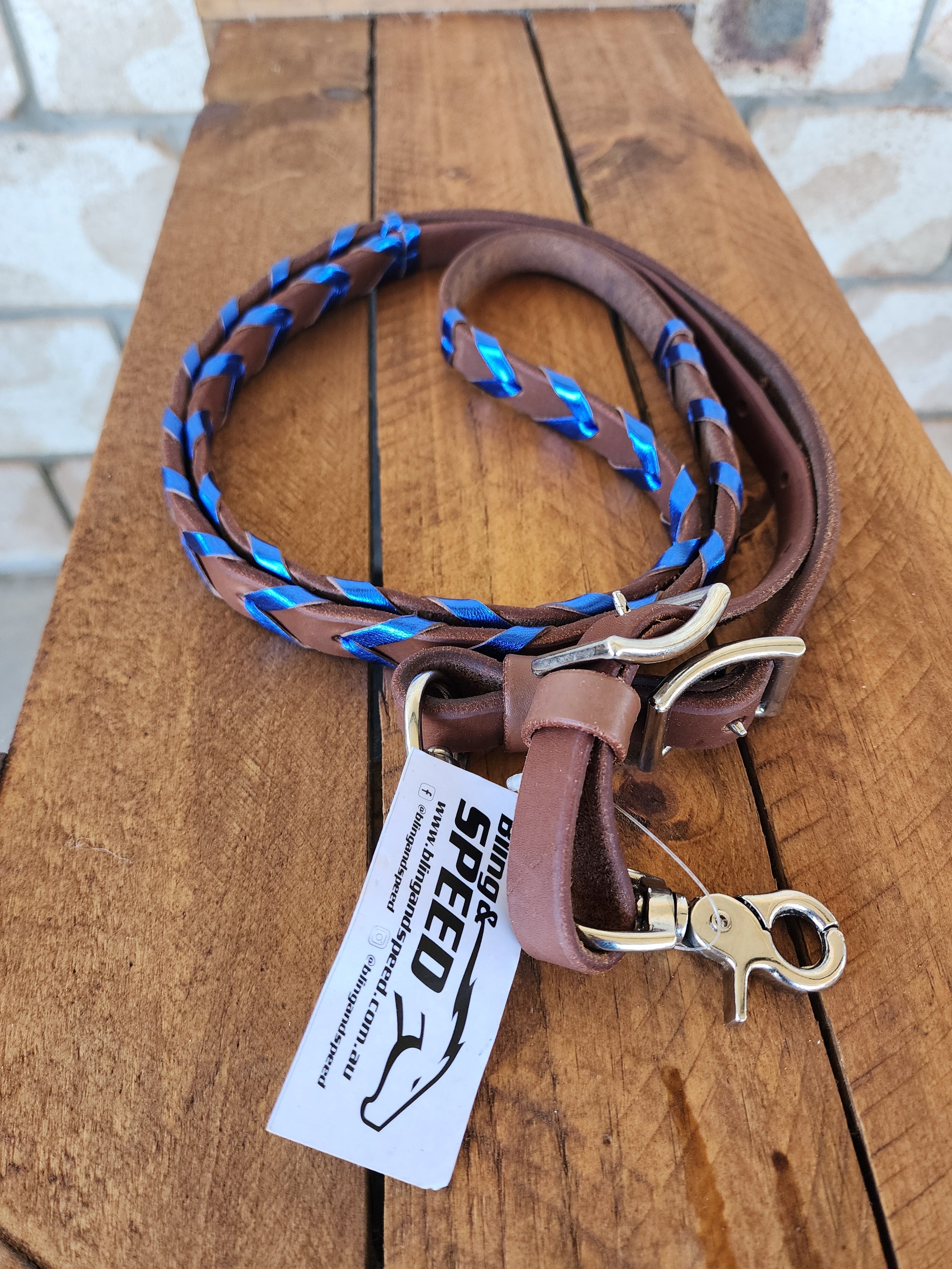 Laced Barrel Reins - Metallic Blue