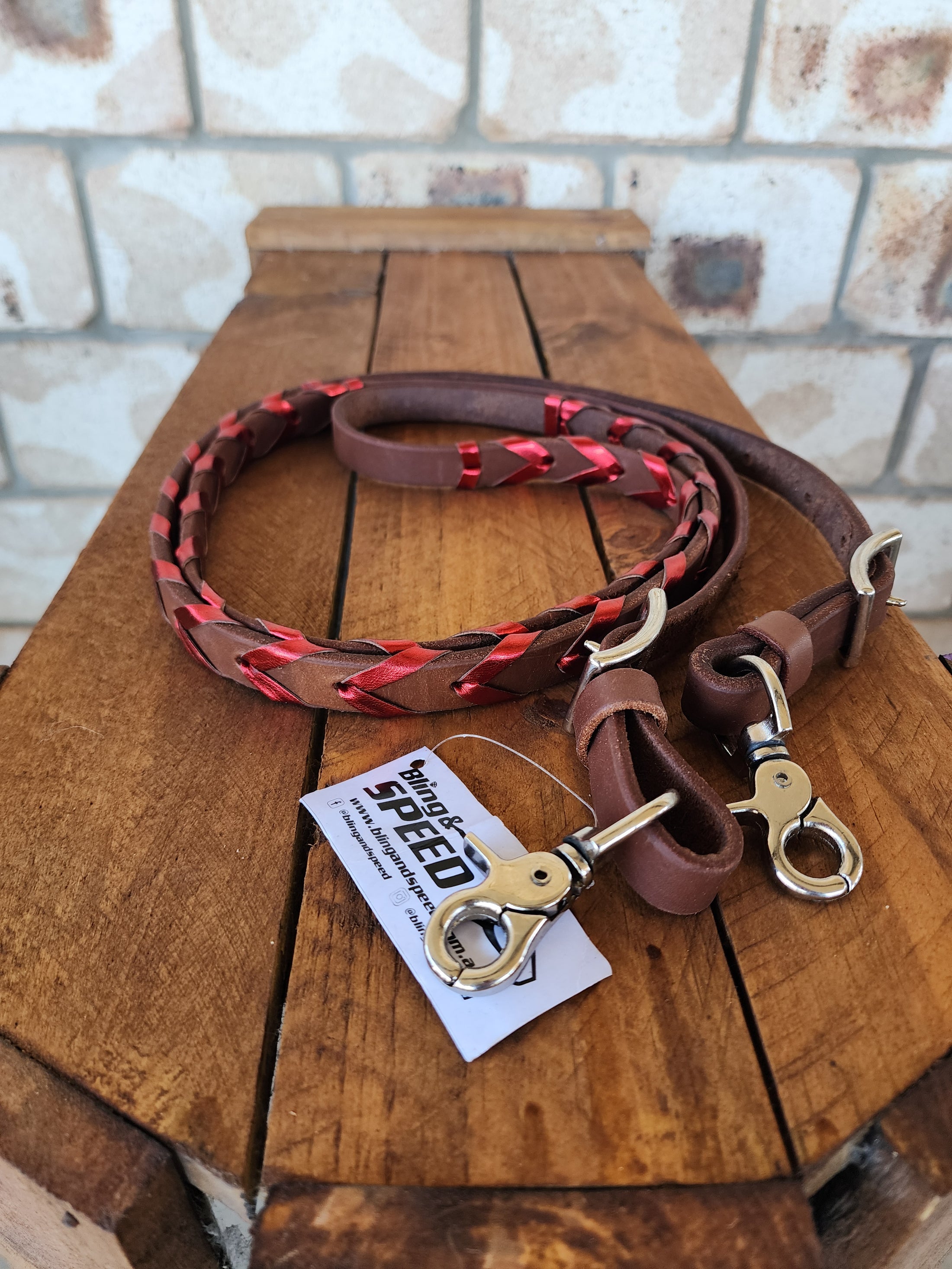 Laced Barrel Reins - Metallic Red