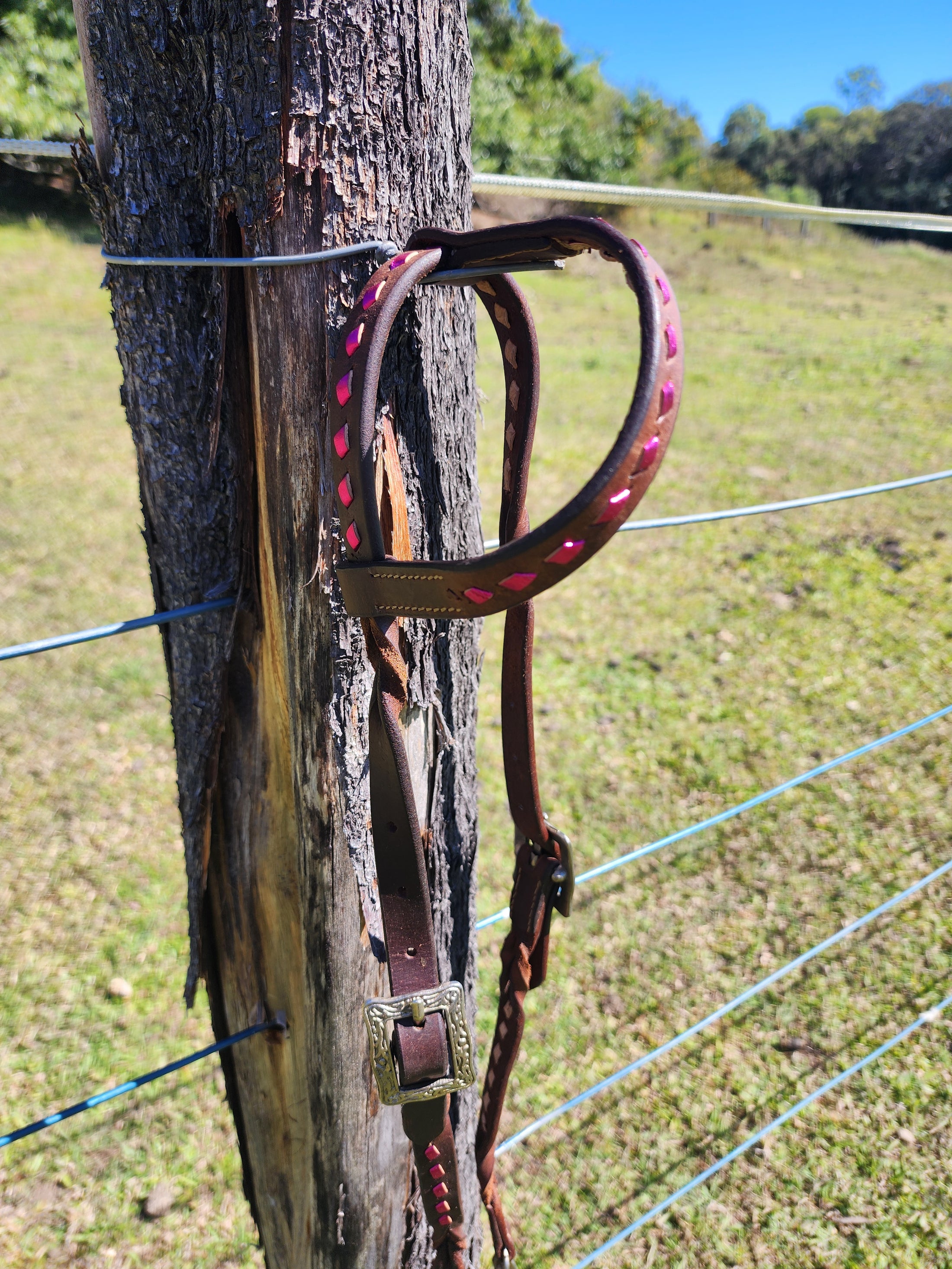 Bling and Speed Metallic Pink Buckstitched with Twisted Bloodknot One Ear Bridle