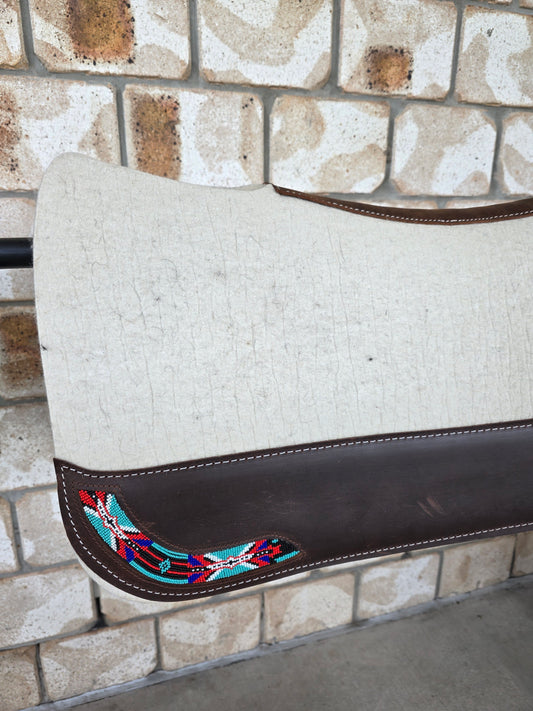 Full Wither Relief Merino Wool Felt Saddle Pad - Beaded White