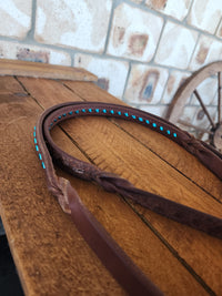 Bling & Speed Twisted Bloodknot Buckstitched Barrel Reins - Metallic Turquoise