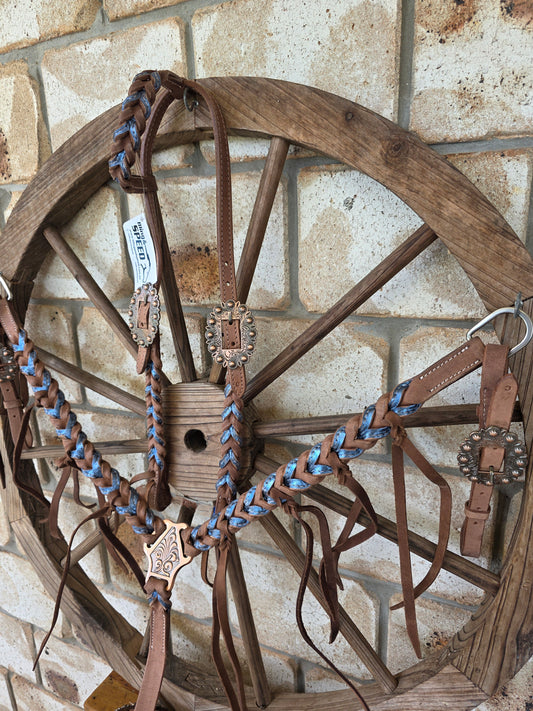 Metallic Light Blue Plait Breastcollar and Bridle Set