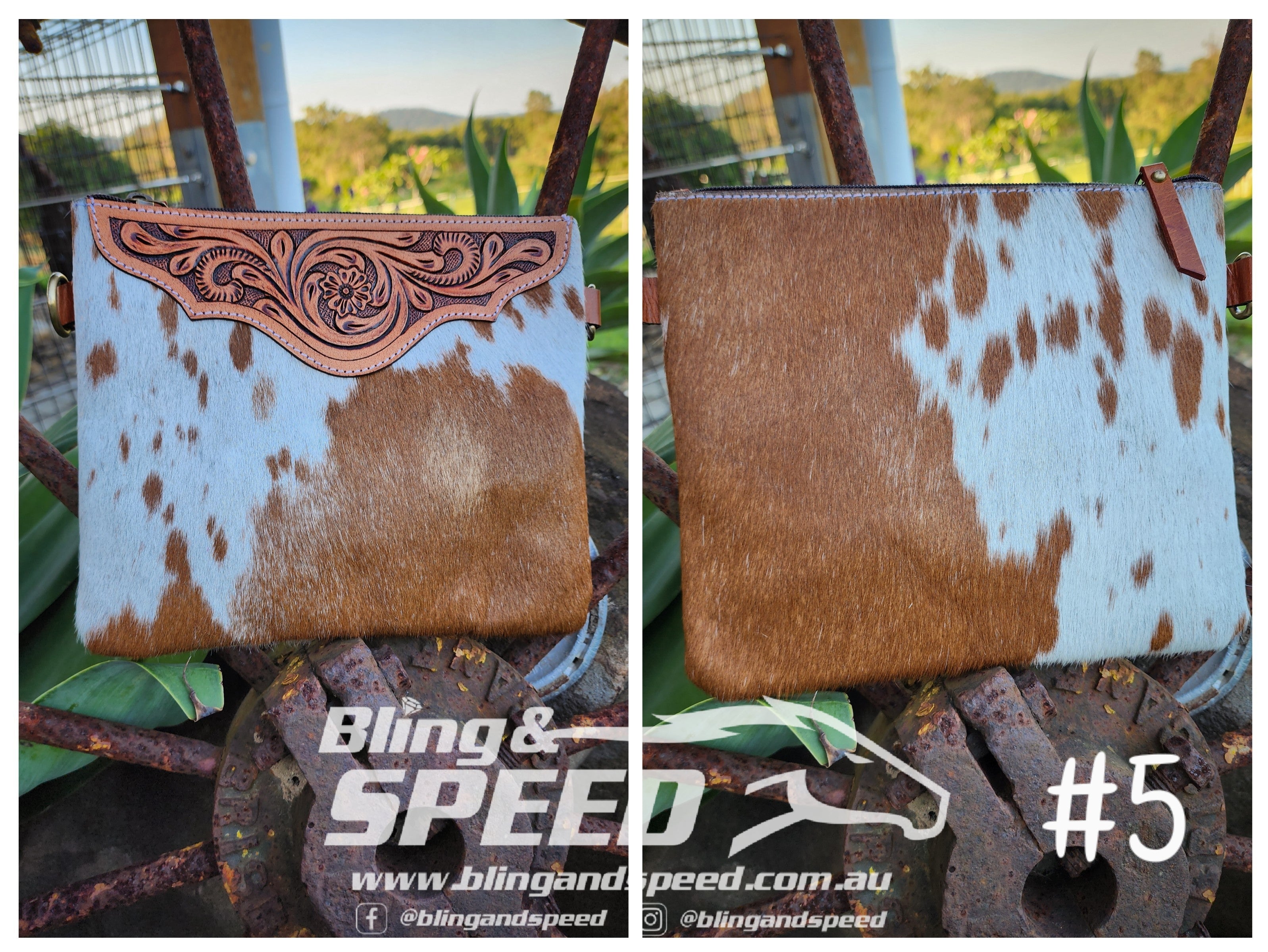Leather and Cowhide Crossbody Bag - Tan