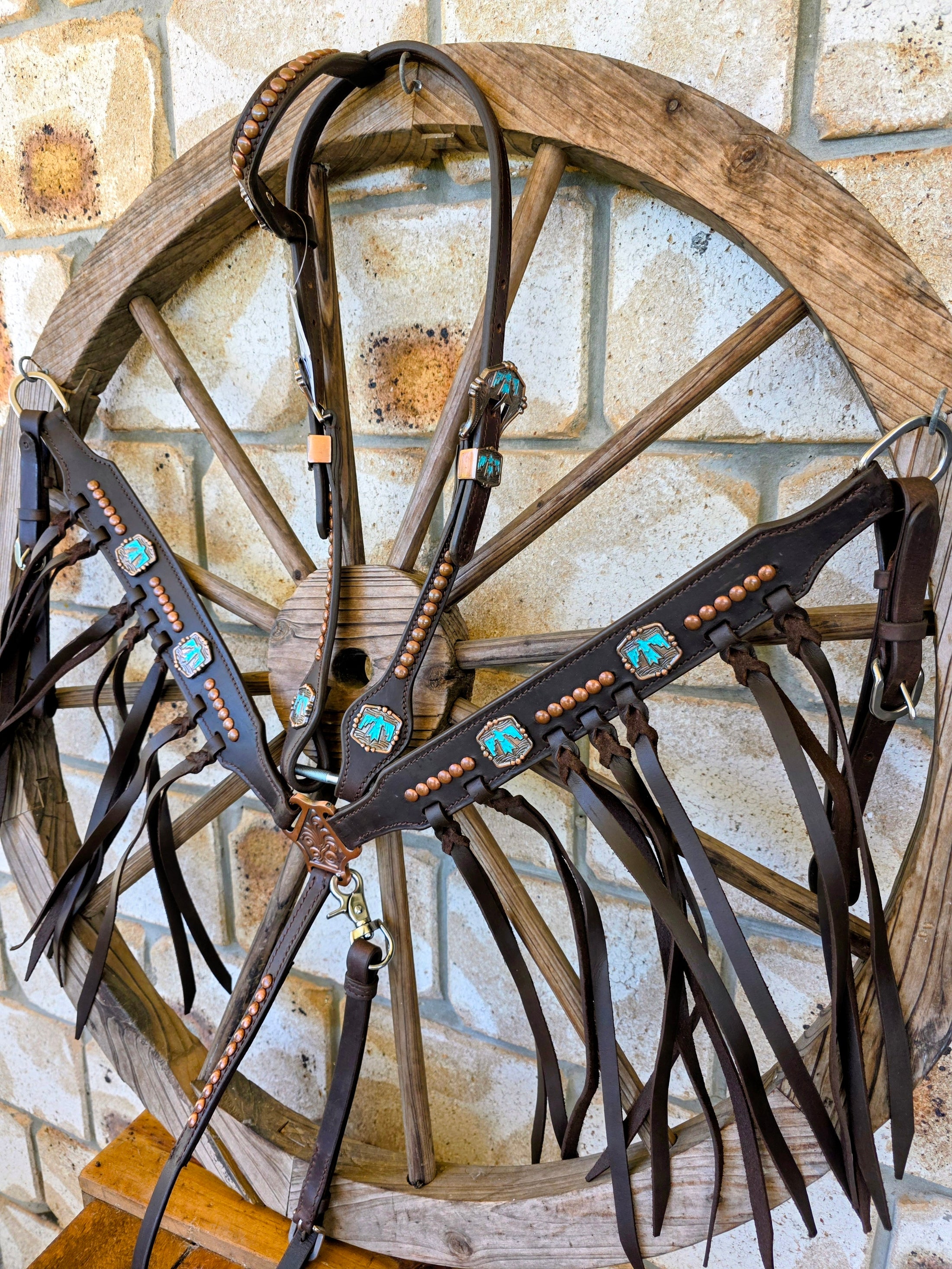 Thunderbird Fringe Tack Set - Turquoise