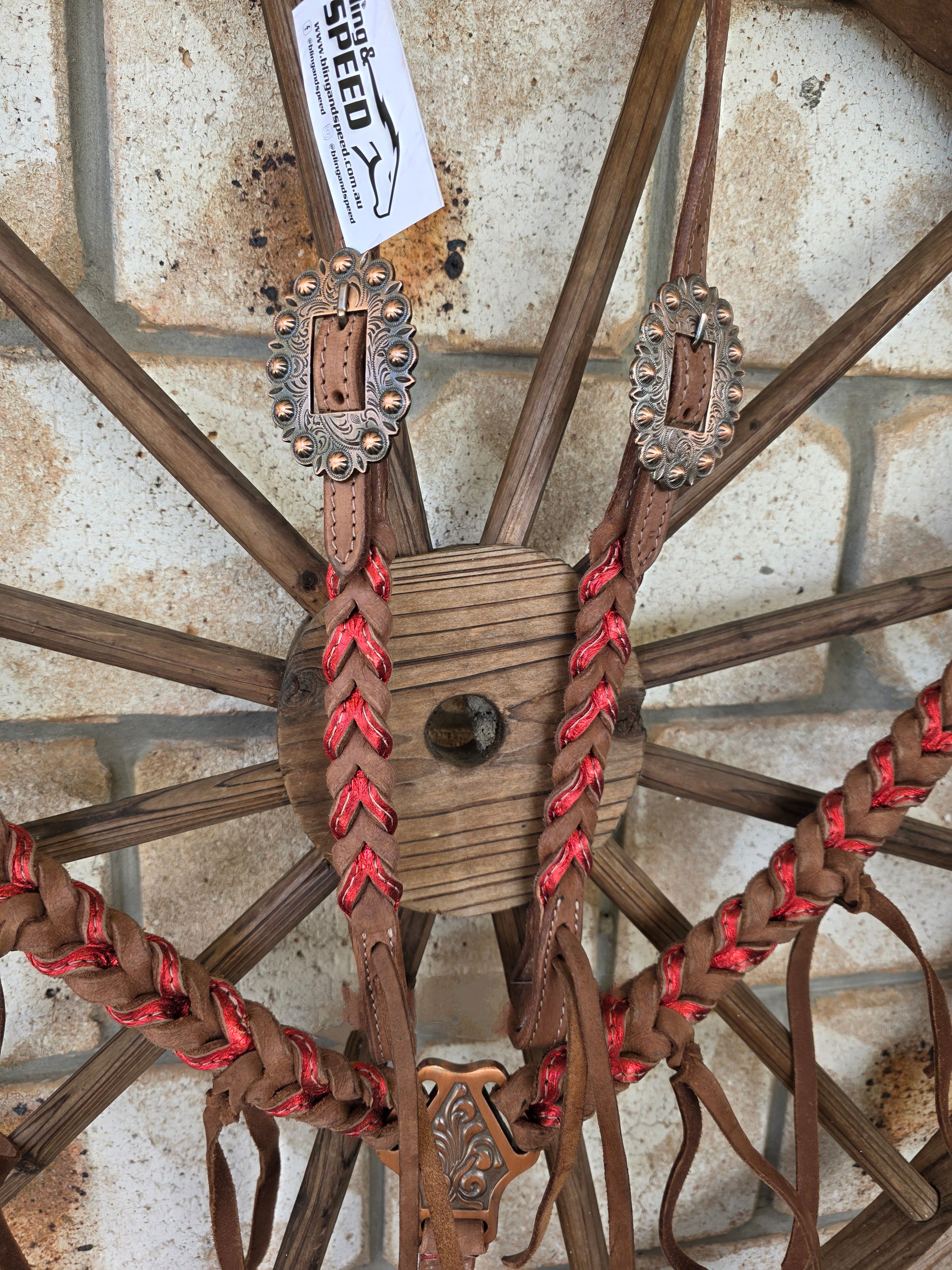 Metallic Red Plait Breastcollar and Bridle Set