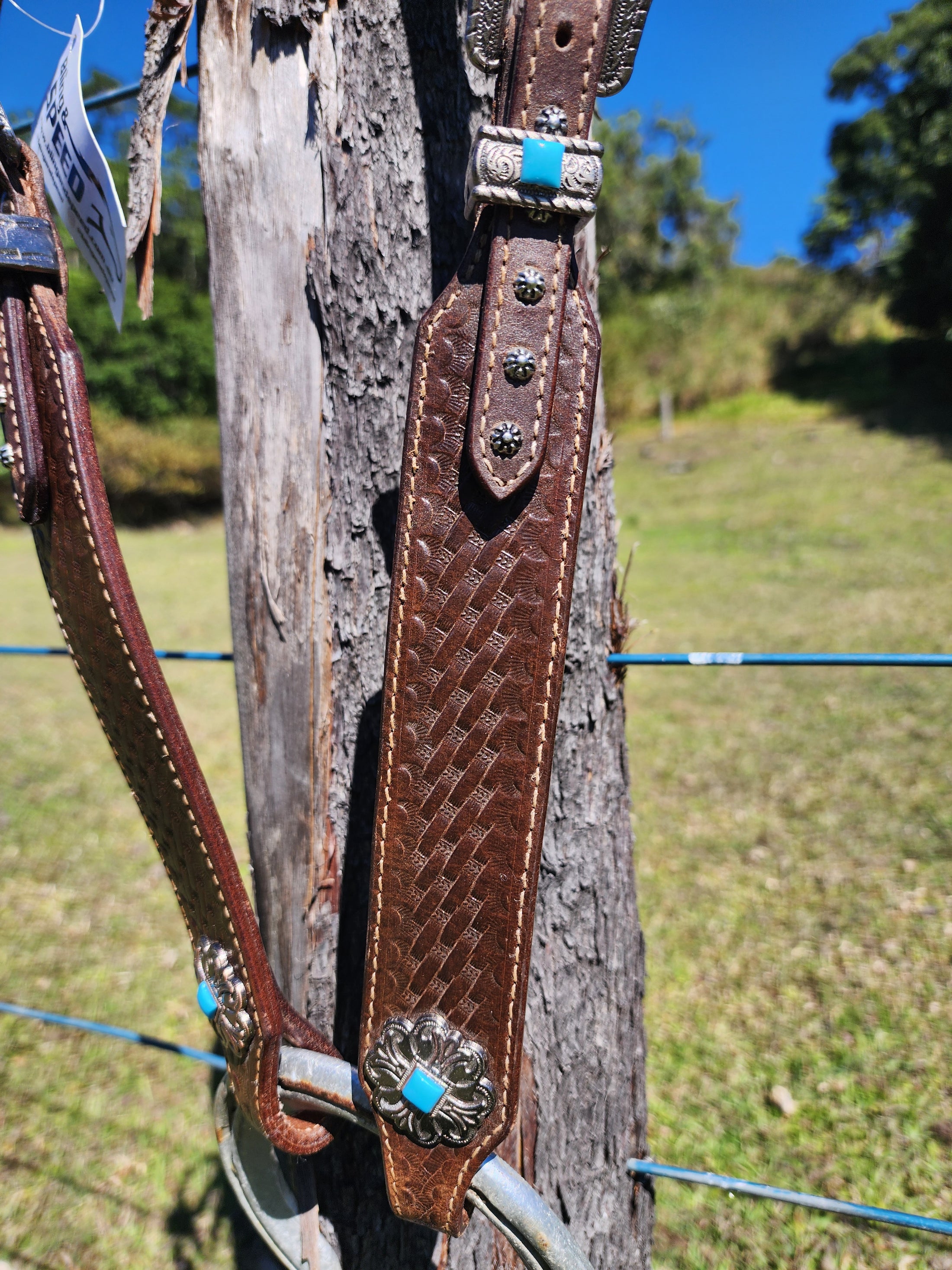 One Ear Plait Bridle with Tooling - Basketweave