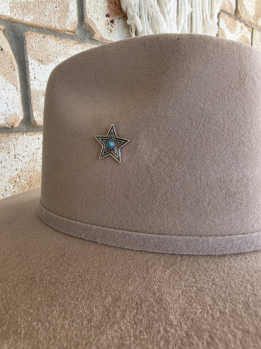 Turquoise Hat and Star - Enamel Hat Pin