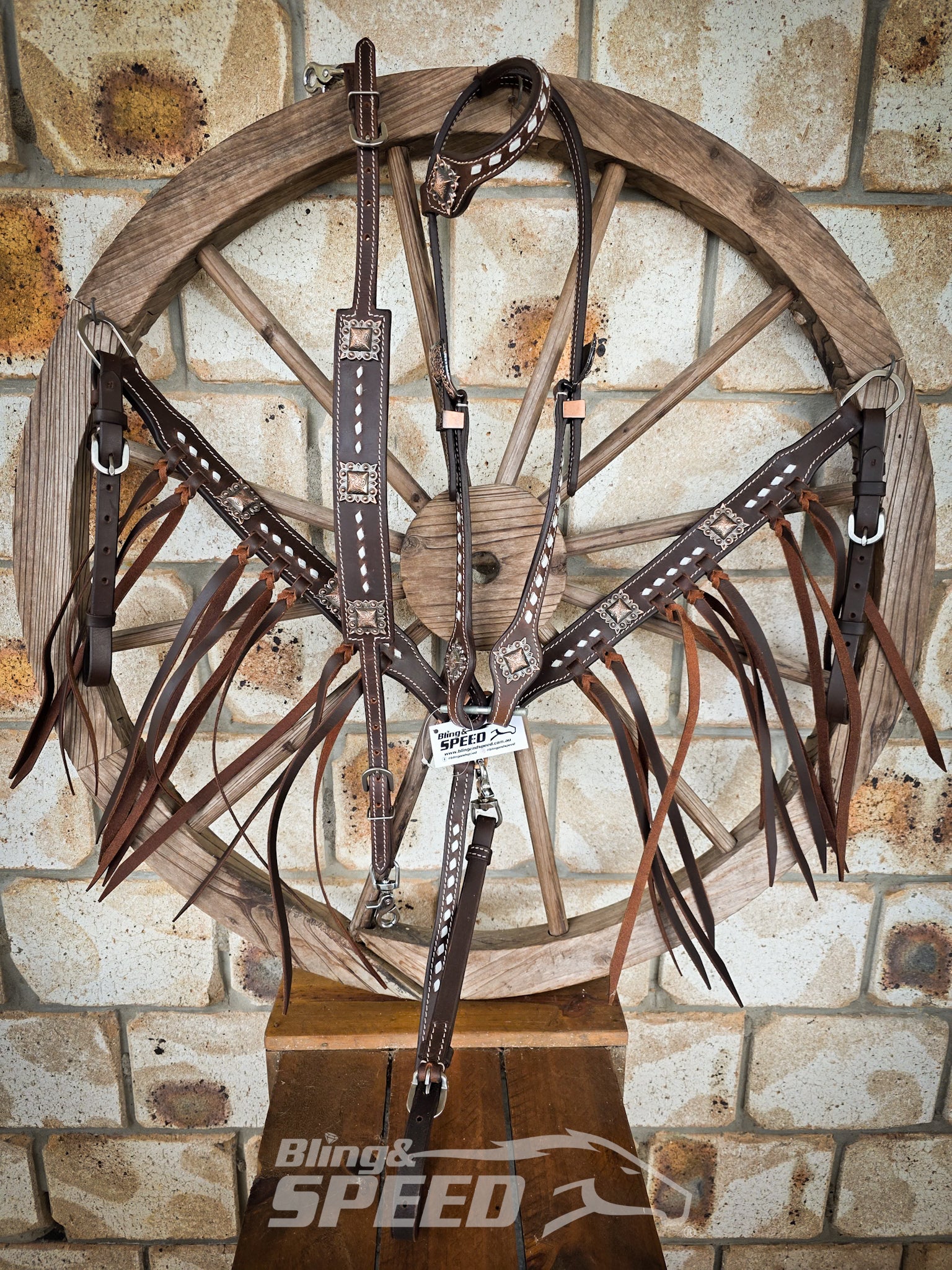 Brown & White Fringe Western Tack Set – Bridle, Breastcollar & Wither Strap