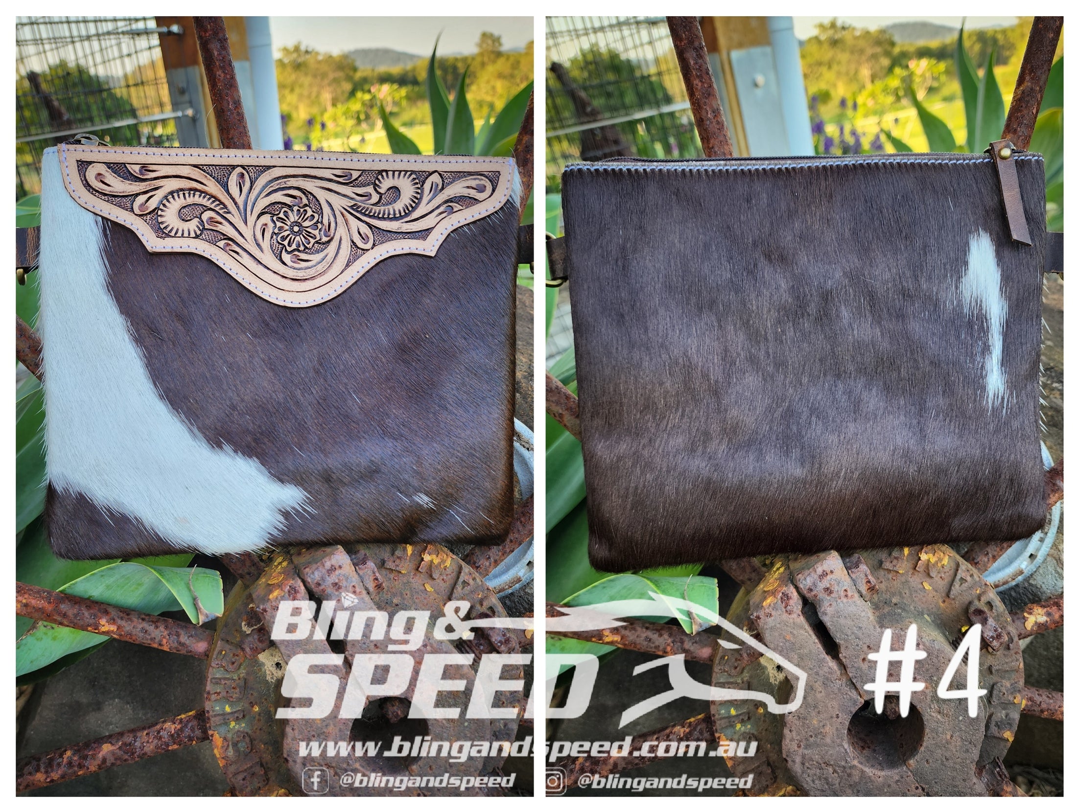 Leather and Cowhide Crossbody Bag - Brown