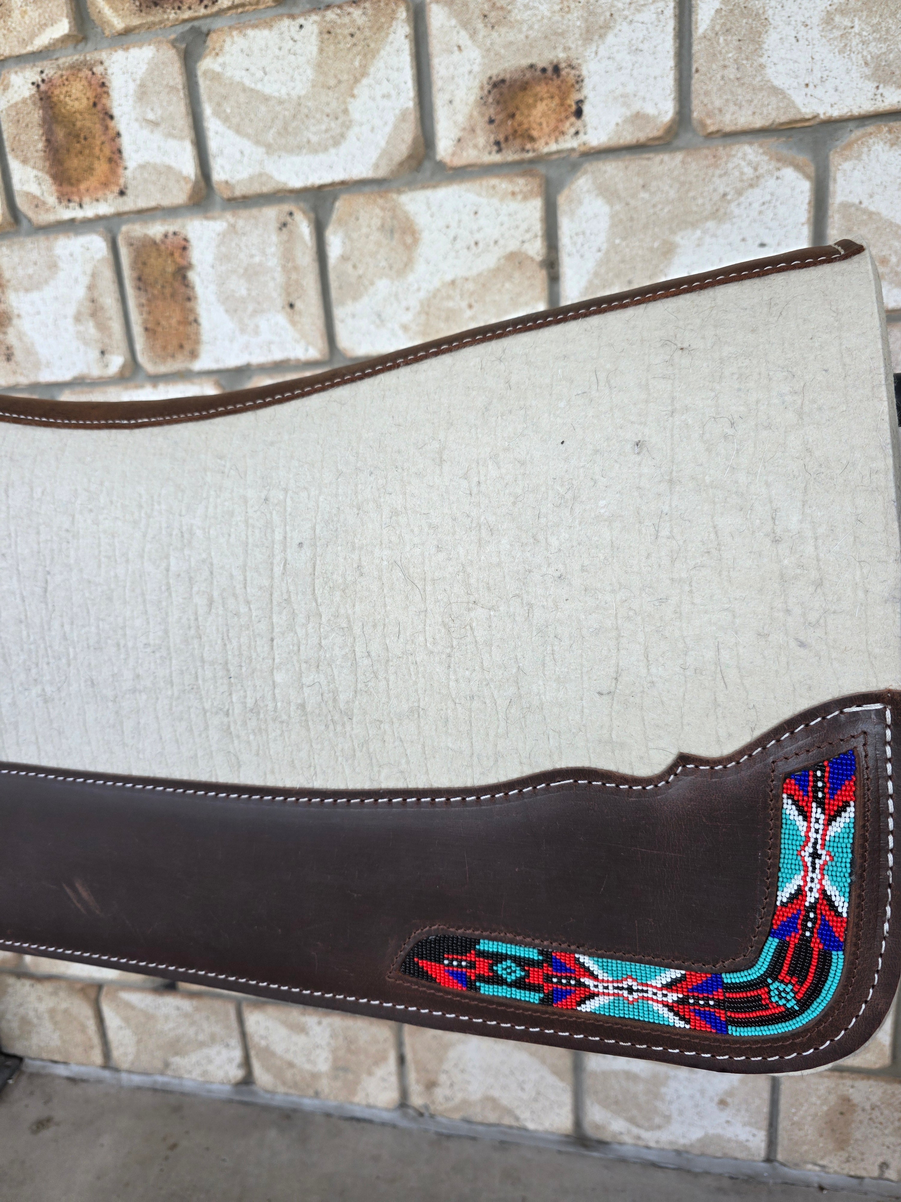 Full Wither Relief Merino Wool Felt Saddle Pad - Beaded White