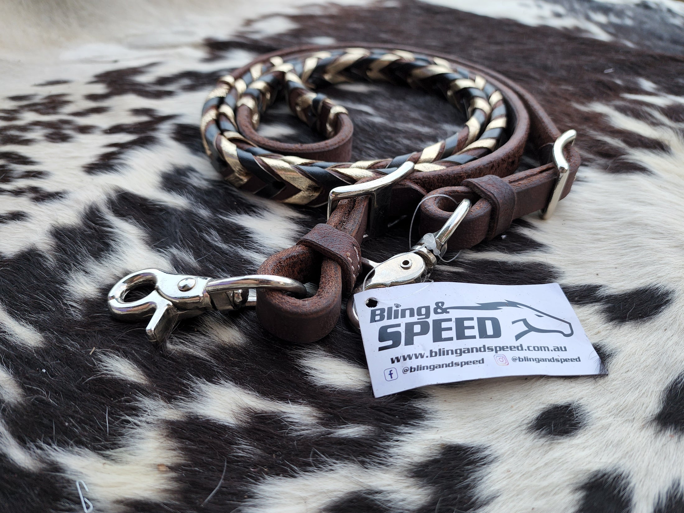 Bling and Speed Gold and Black Laced Barrel Reins (7873220673774)