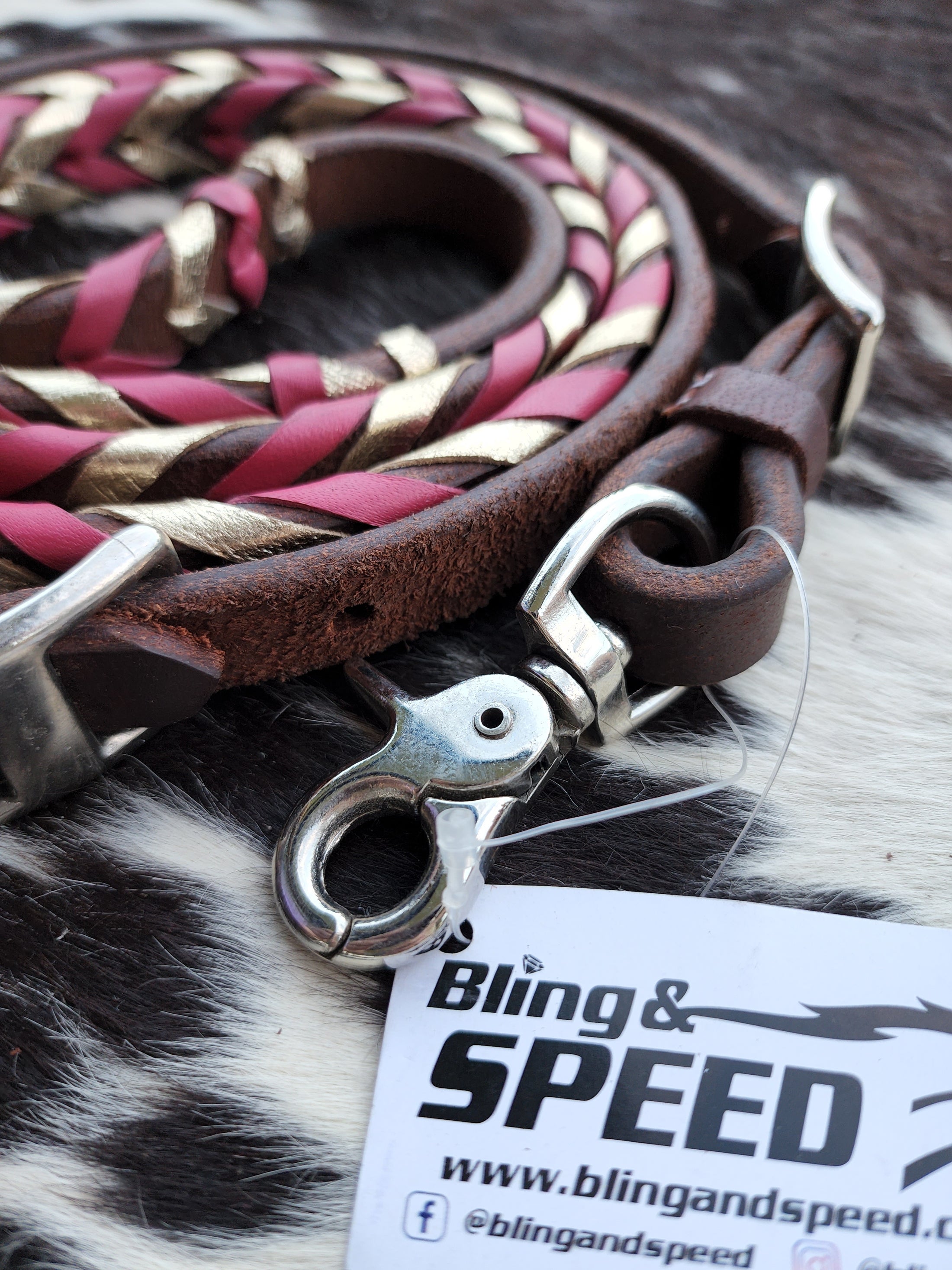 Bling and Speed Gold and Pink Laced Barrel Reins (7873220542702)