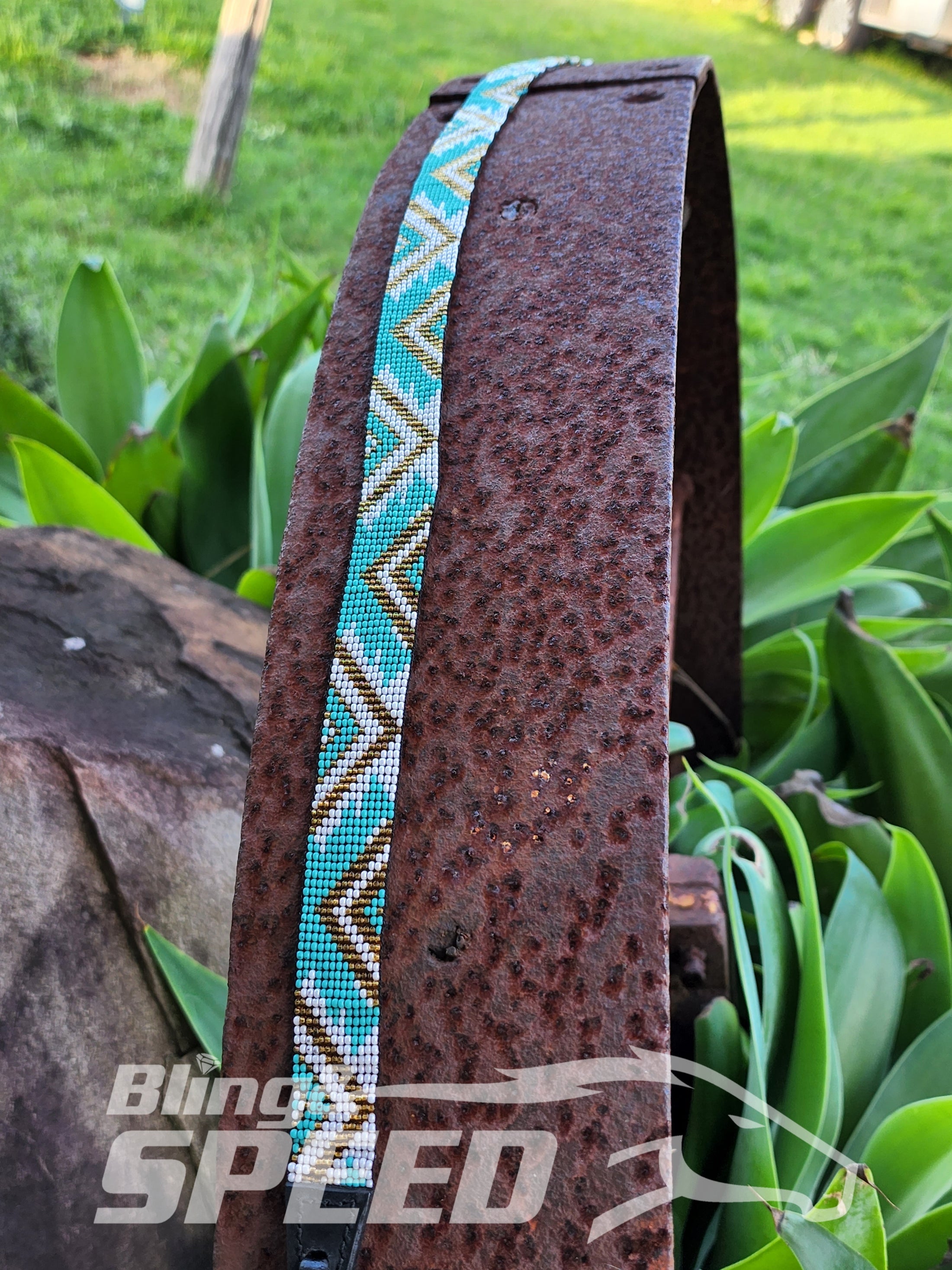 Turquoise and Gold Beaded Hat Band (7873212416238)