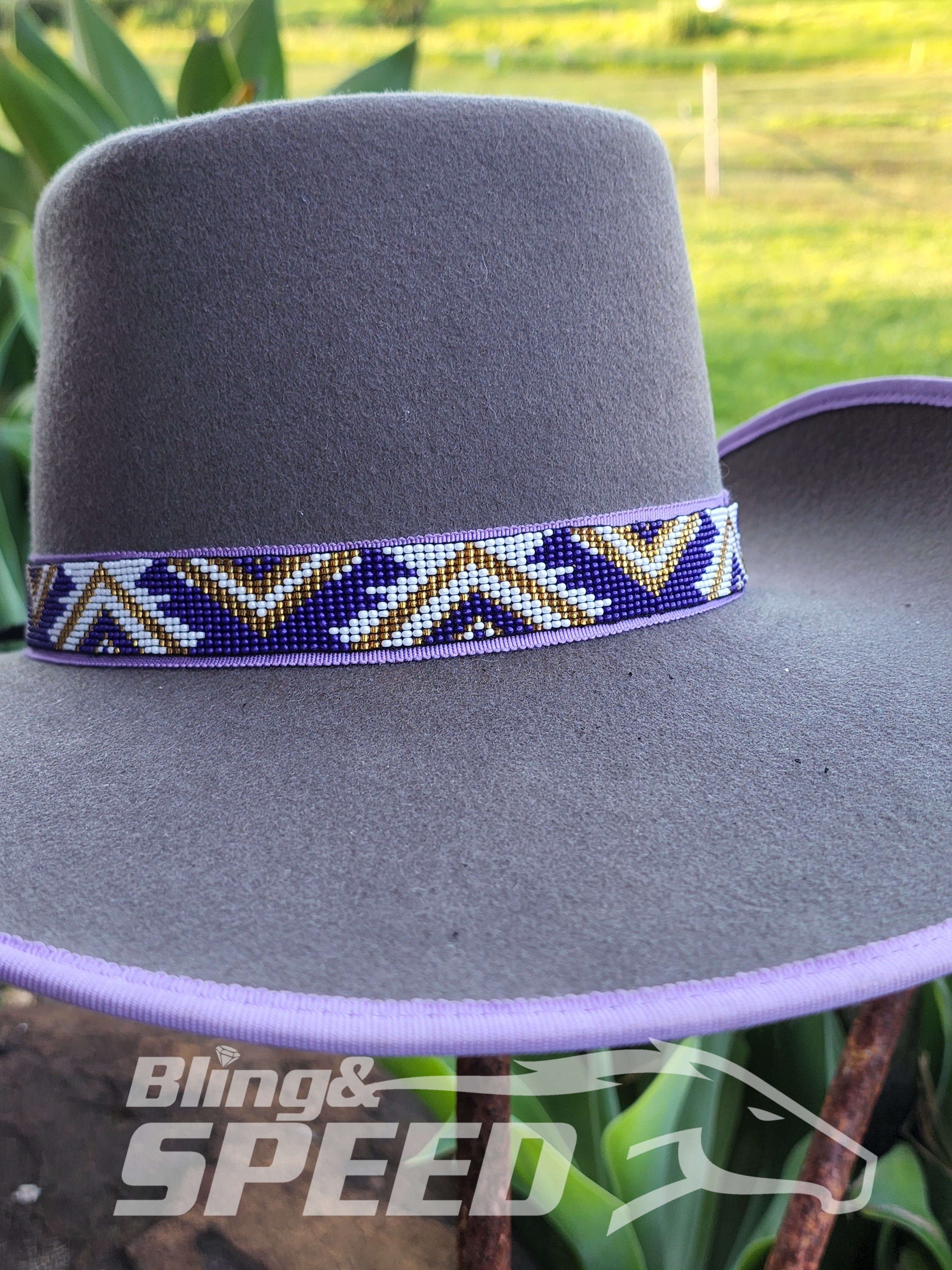 Purple and Gold Beaded Hat Band (7873212481774)
