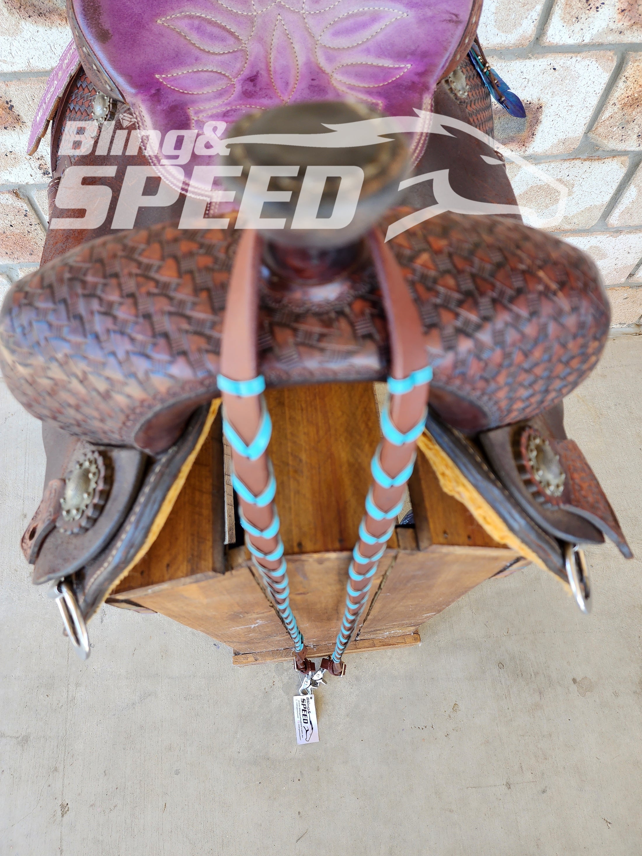 Bling and Speed Turquoise Laced Barrel Reins (7873220641006)