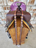 Load image into Gallery viewer, Bling and Speed Rose Gold and Purple Laced Barrel Reins (7897831047406)
