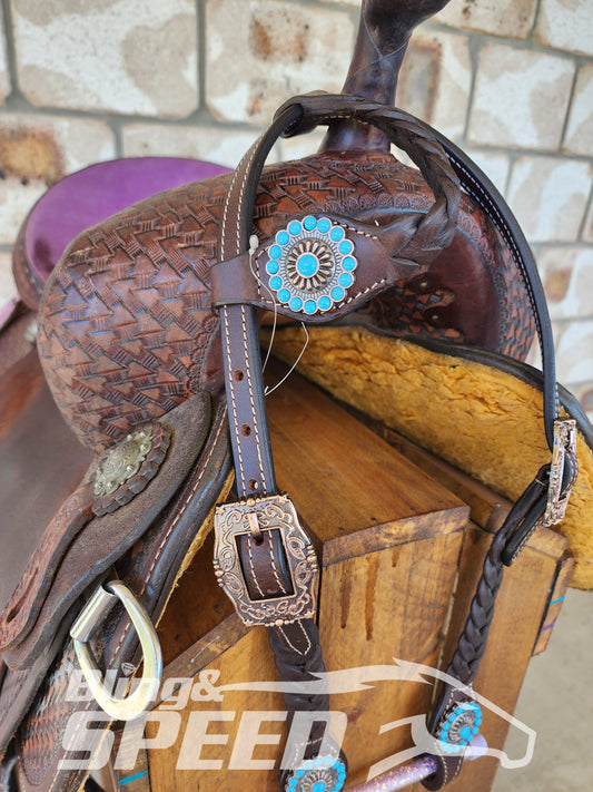 Bling & Speed Plait One Ear Bridle with Turquoise (7897865683182)