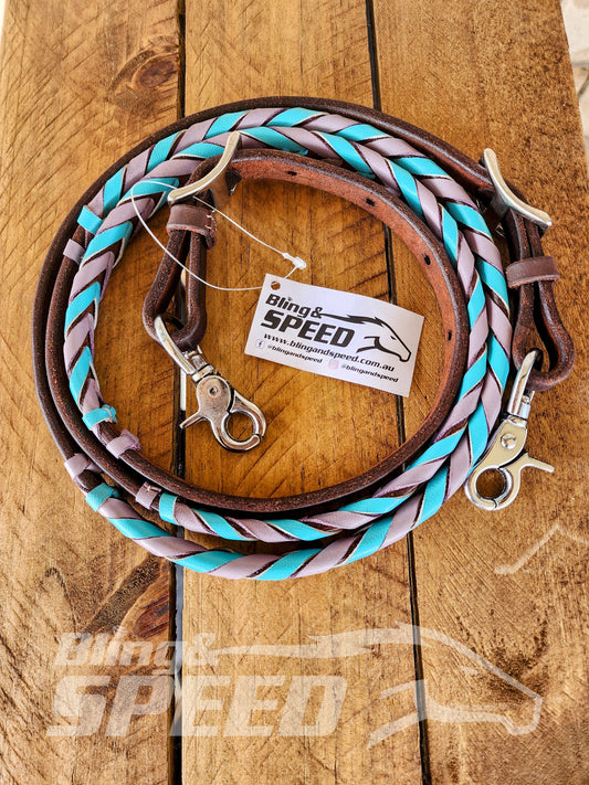 Bling and Speed Turquoise & Purple Laced Barrel Reins (7956279034094)