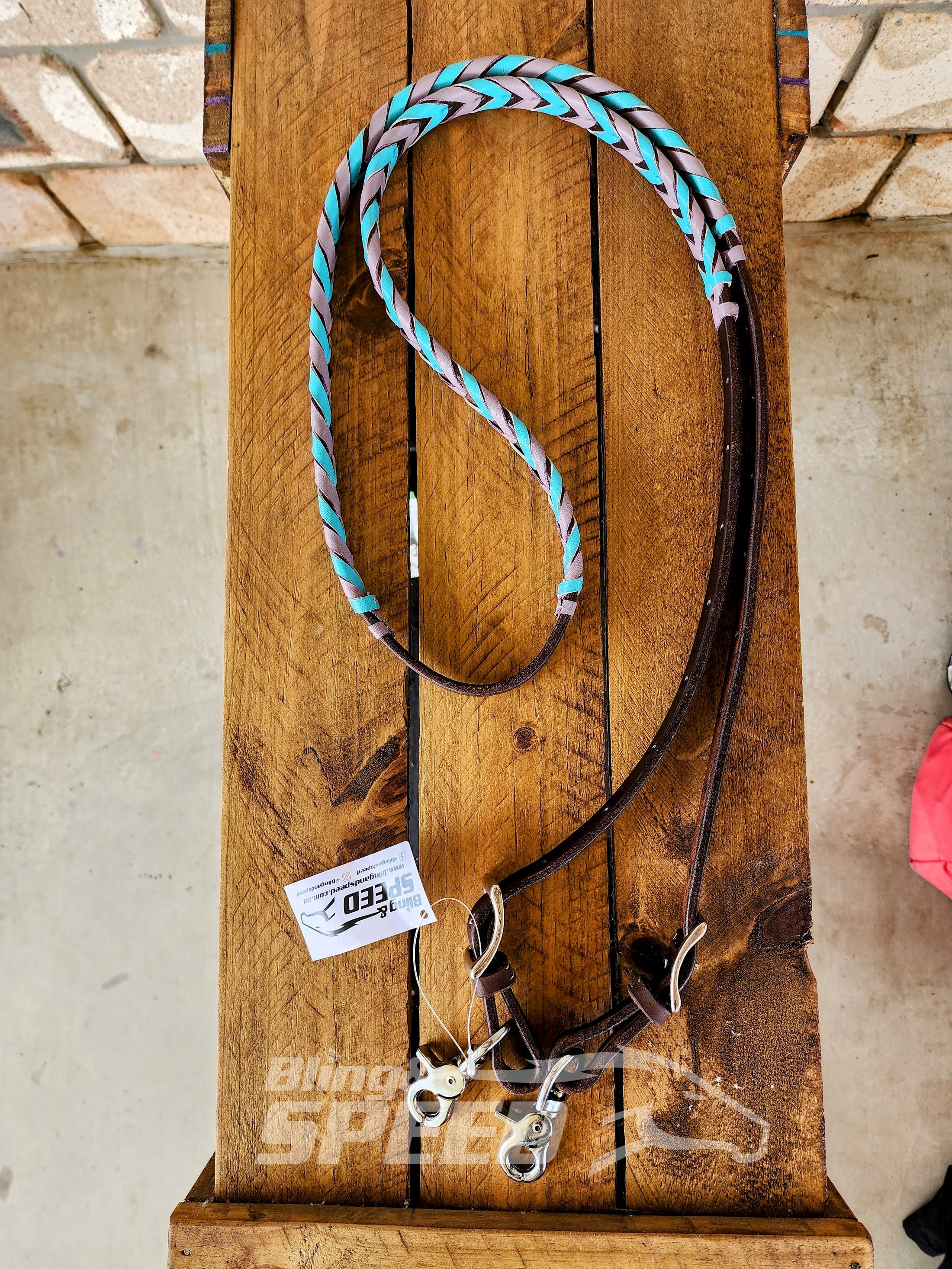 Bling and Speed Turquoise & Purple Laced Barrel Reins (7956279034094)
