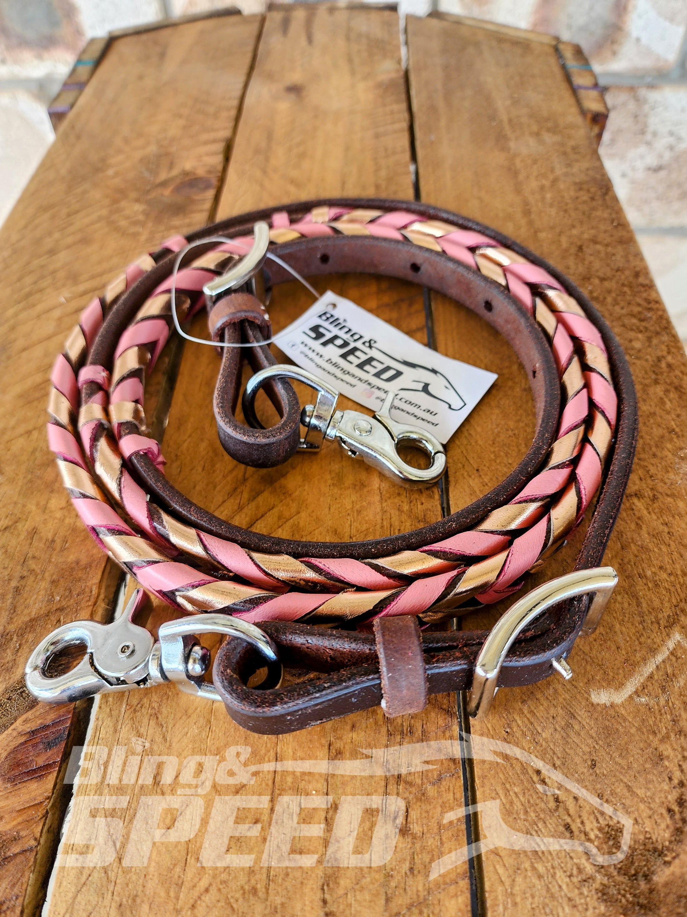 Bling and Speed Pink & Rose Gold Laced Barrel Reins (7956249936110)