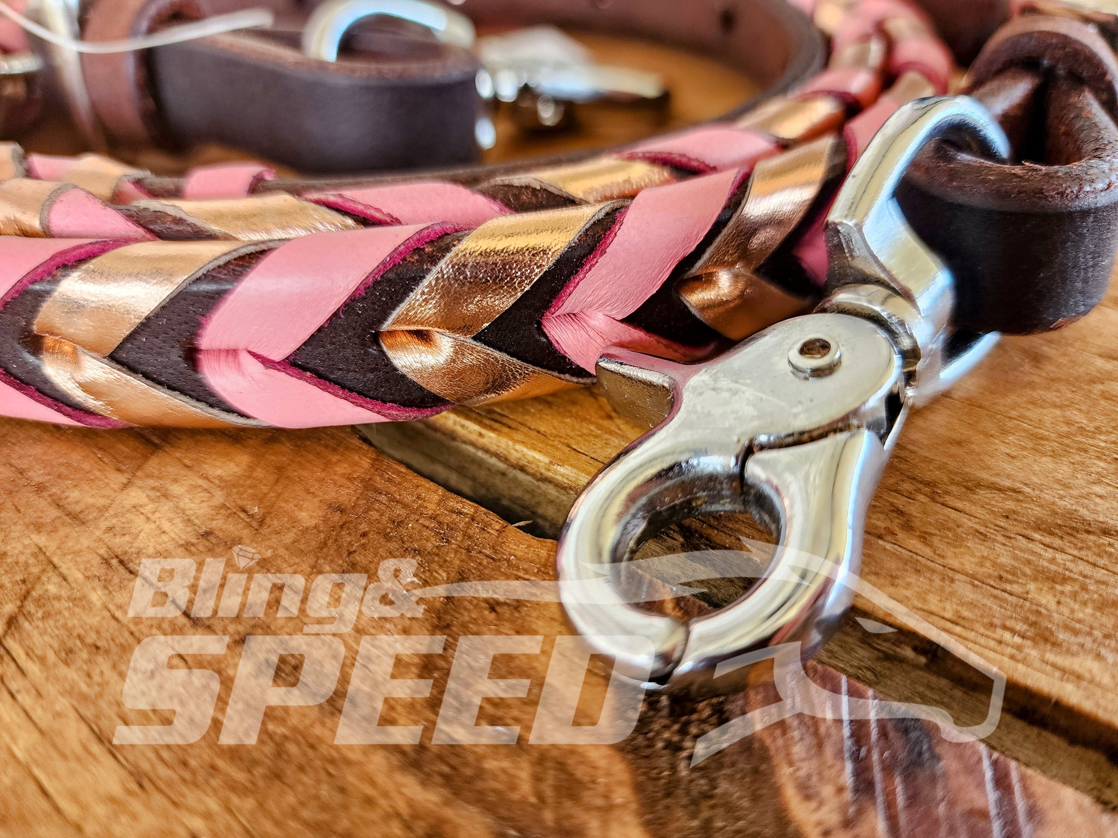 Bling and Speed Pink & Rose Gold Laced Barrel Reins (7956249936110)