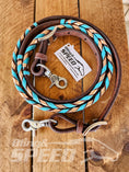 Load image into Gallery viewer, Bling and Speed Turquoise & Rose Gold Laced Barrel Reins (7956249215214)
