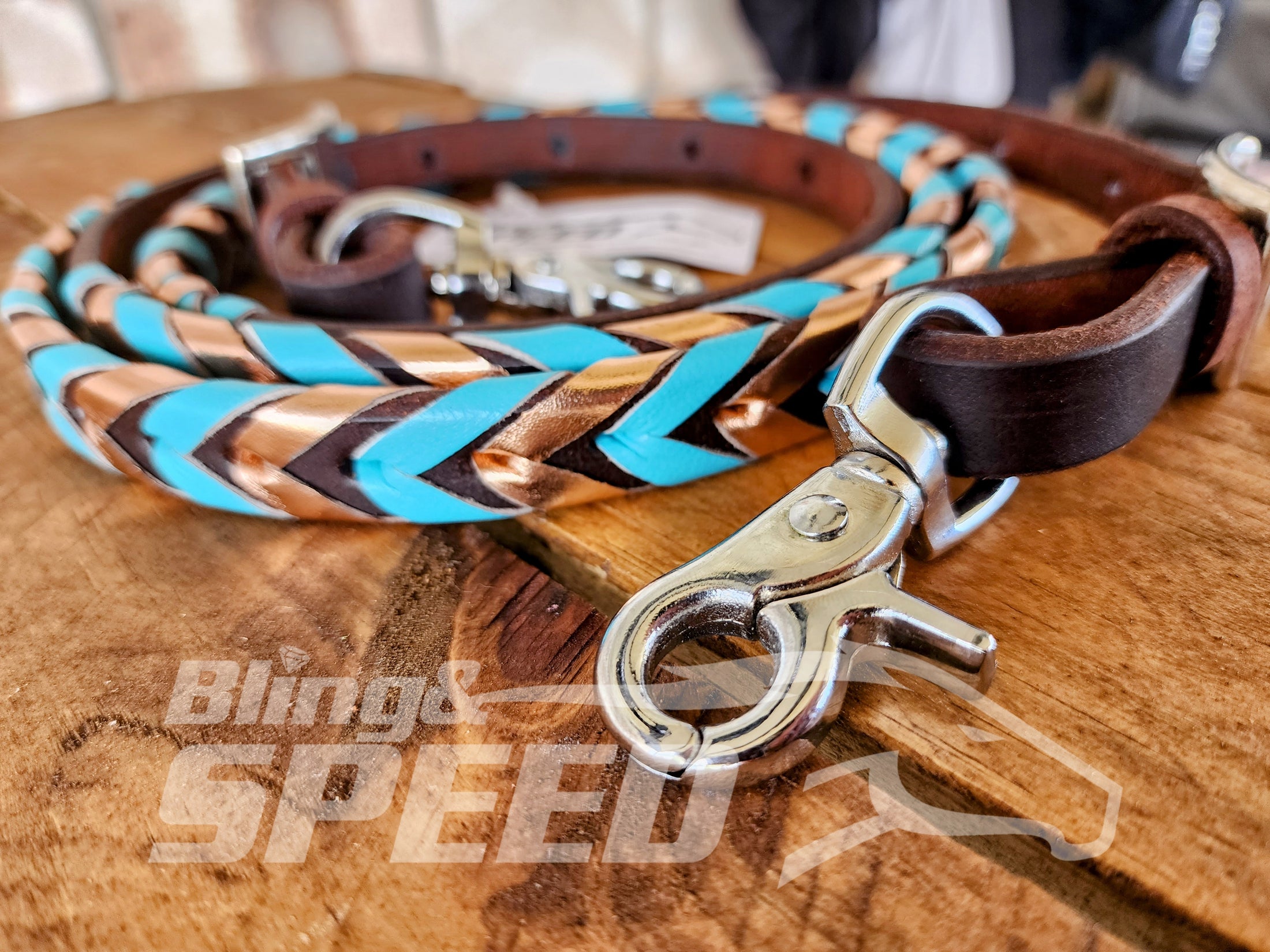 Bling and Speed Turquoise & Rose Gold Laced Barrel Reins (7956249215214)