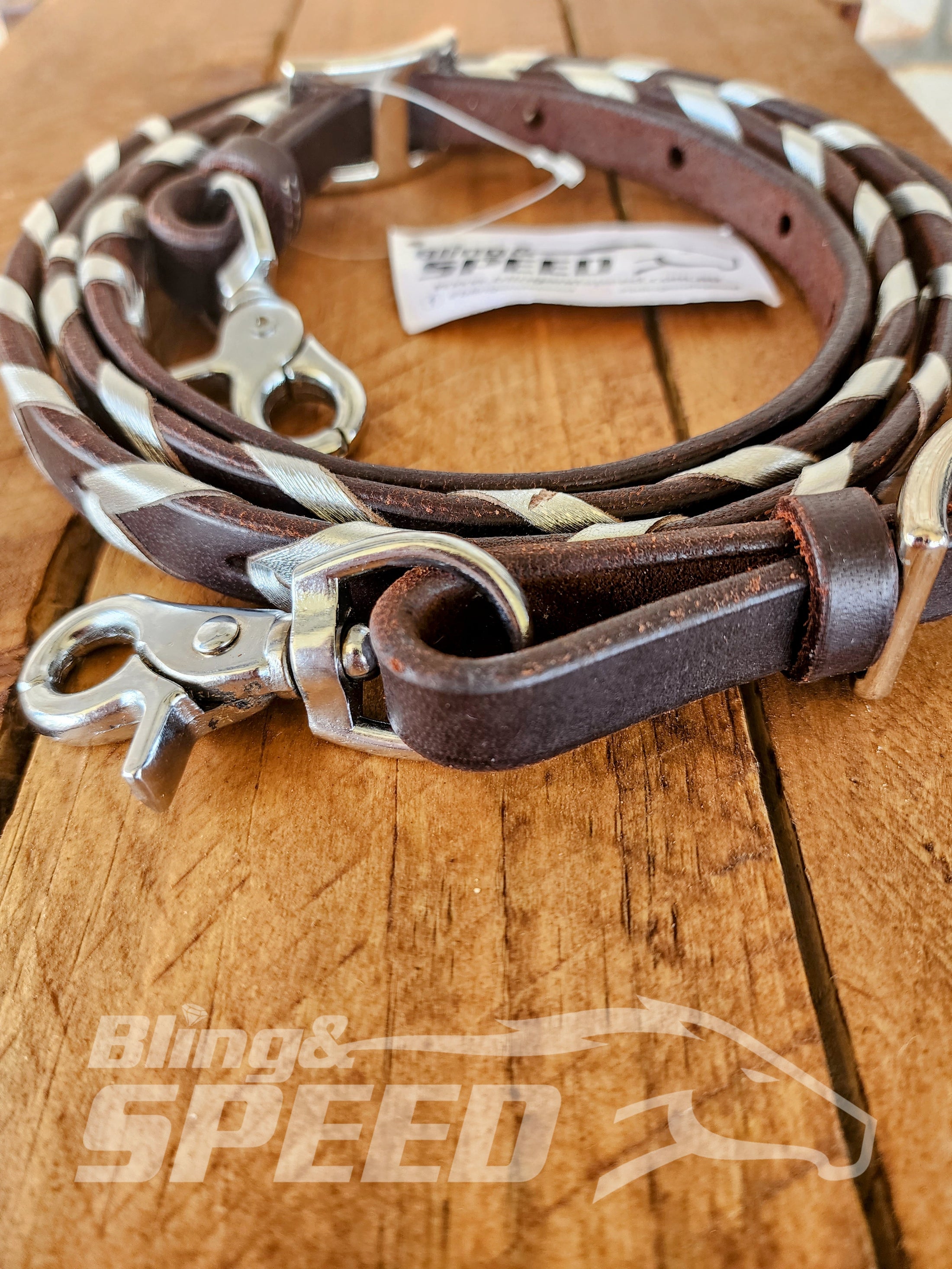 Bling and Speed Silver Laced Barrel Reins (7956290535662)